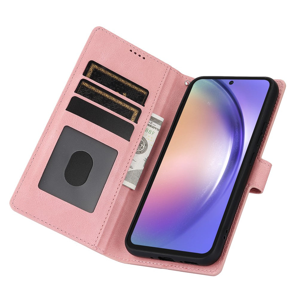 For Samsung Galaxy A57 5G Case PU Leather Phone Cover with Wallet Stand - Pink