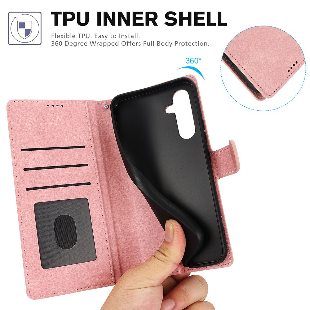 For Samsung Galaxy A57 5G Case PU Leather Phone Cover with Wallet Stand - Pink