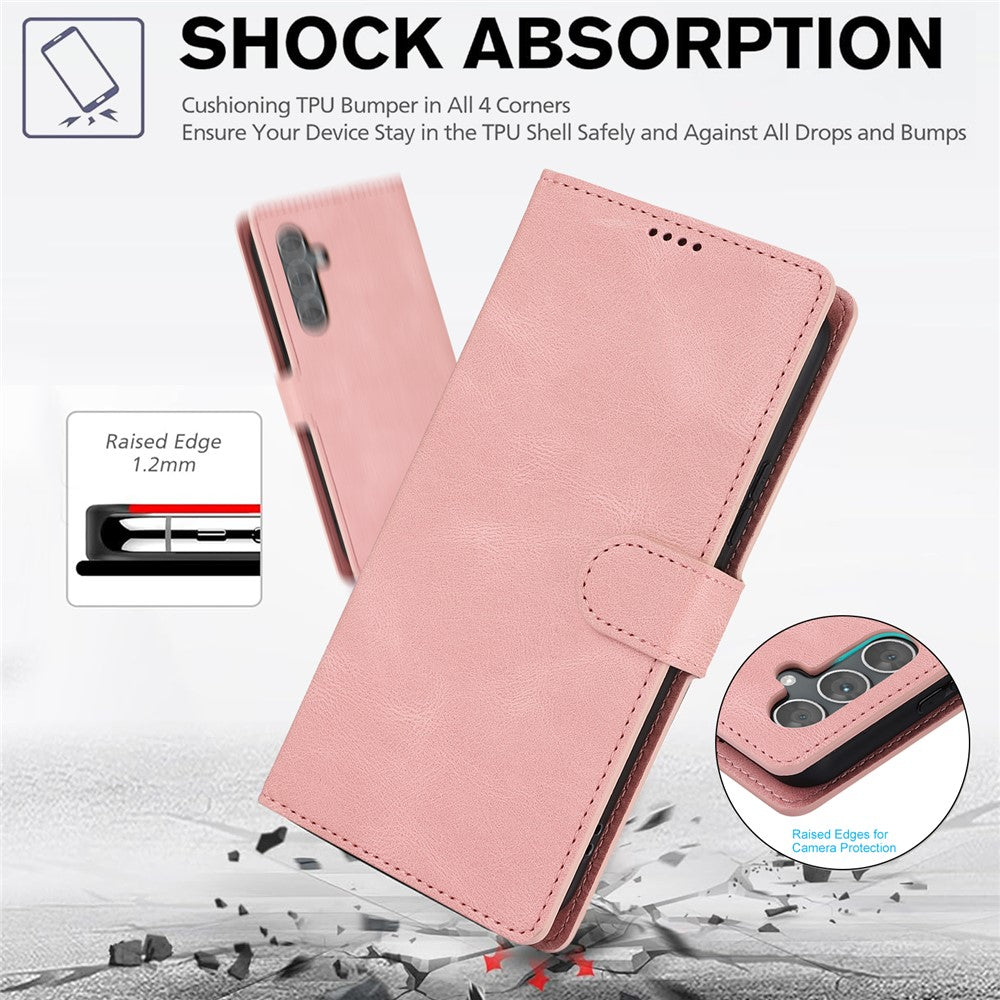 For Samsung Galaxy A57 5G Case PU Leather Phone Cover with Wallet Stand - Pink