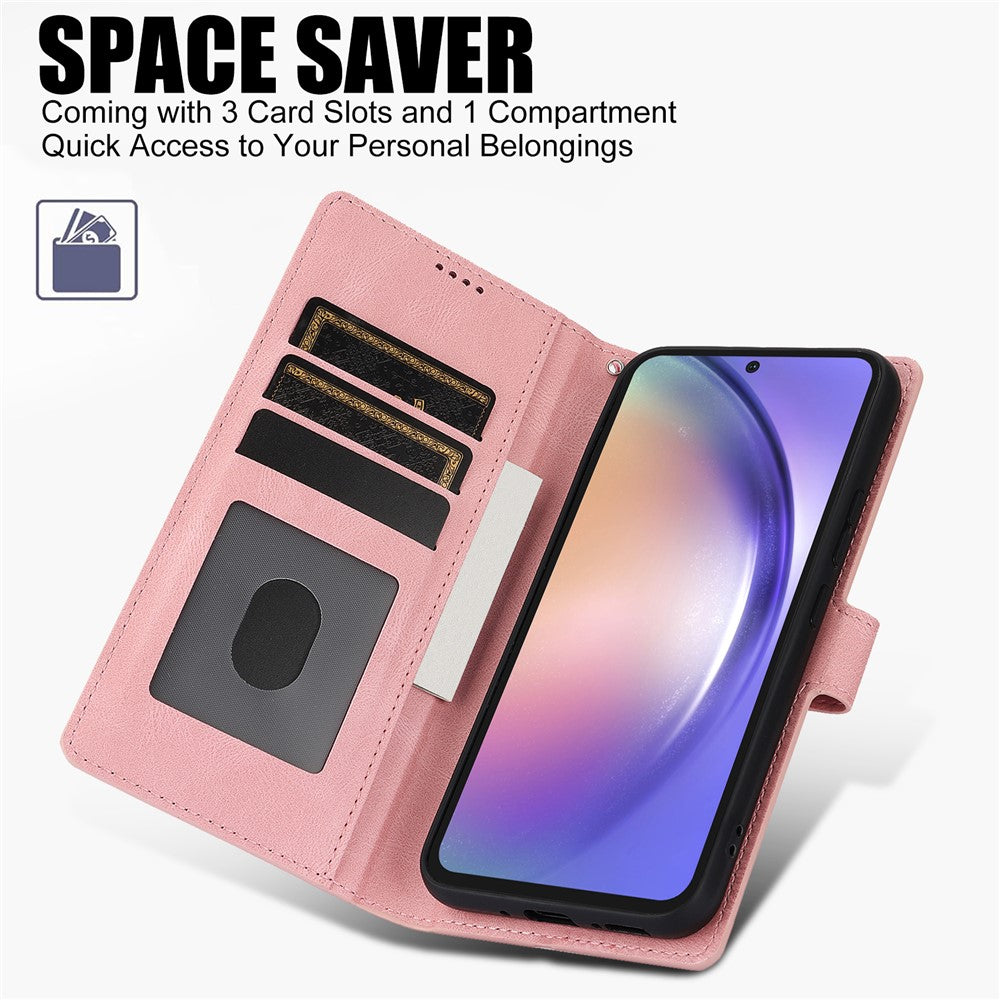 For Samsung Galaxy A57 5G Case PU Leather Phone Cover with Wallet Stand - Pink