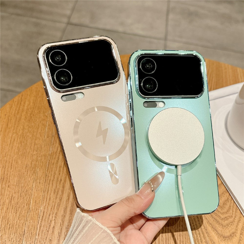 For Xiaomi 17 Pro Max Magnetic Case Electroplated Matte PC TPU Phone Cover with Tempered Glass Film - Matcha Green