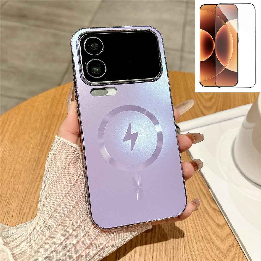 For Xiaomi 17 Pro Magnetic Case Electroplated Matte PC TPU Phone Cover with Tempered Glass Film - Purple
