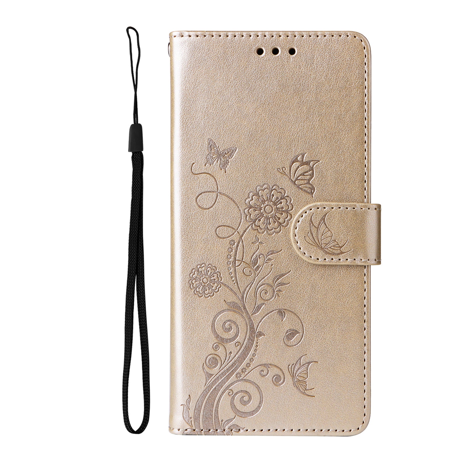 For Samsung Galaxy A57 5G Leather Case Butterfly Floral Imprint Wallet Stand Cover - Golden