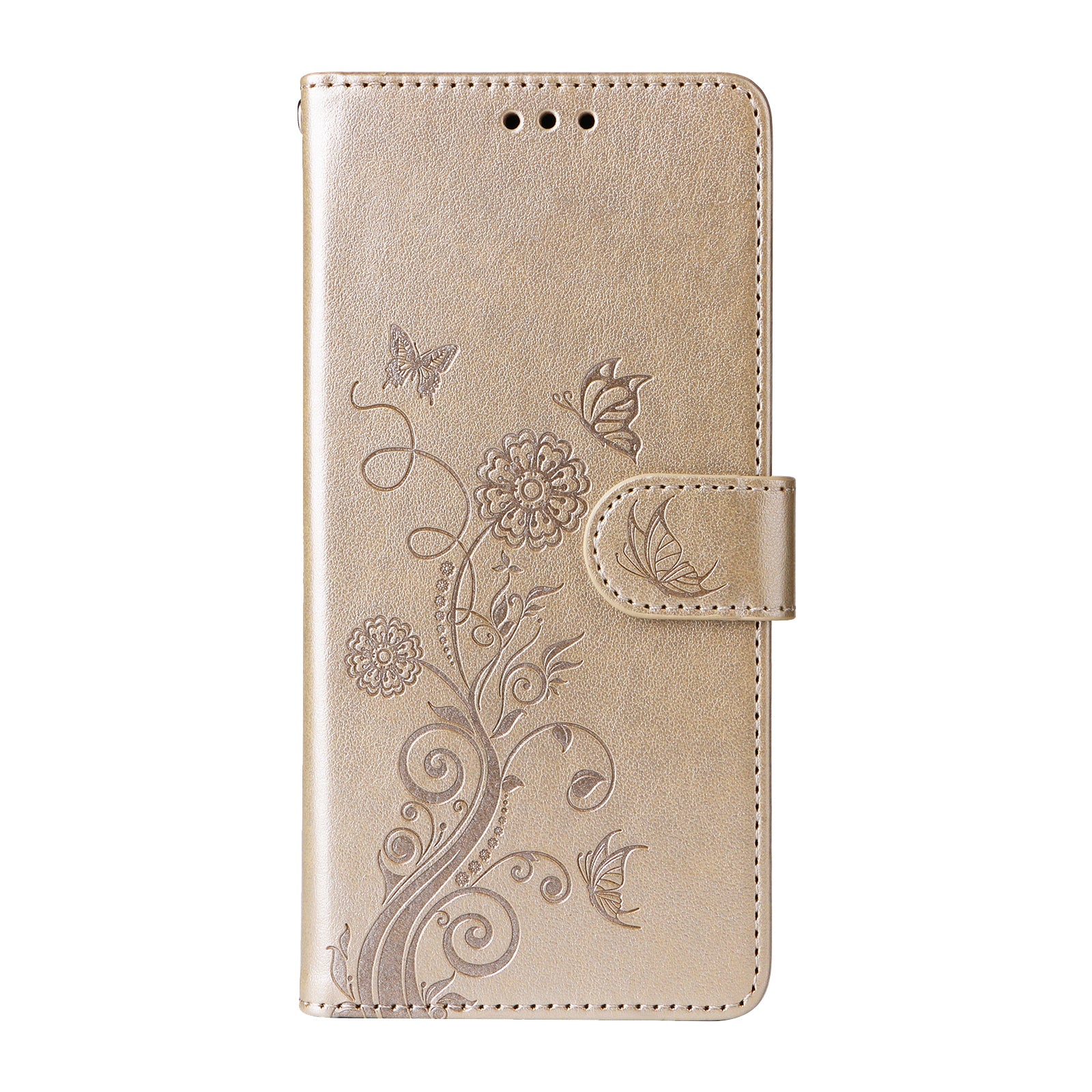 For Samsung Galaxy A57 5G Leather Case Butterfly Floral Imprint Wallet Stand Cover - Golden