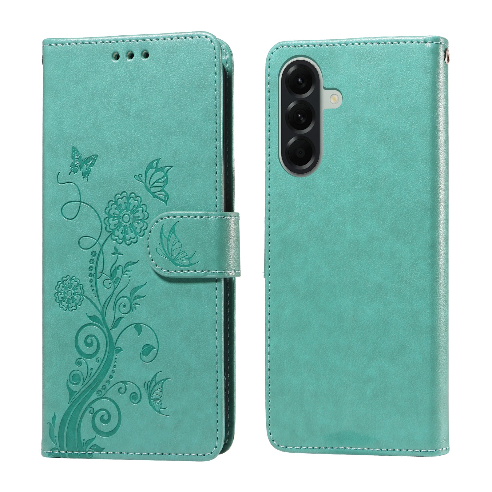 For Samsung Galaxy A57 5G Leather Case Butterfly Floral Imprint Wallet Stand Cover - Green