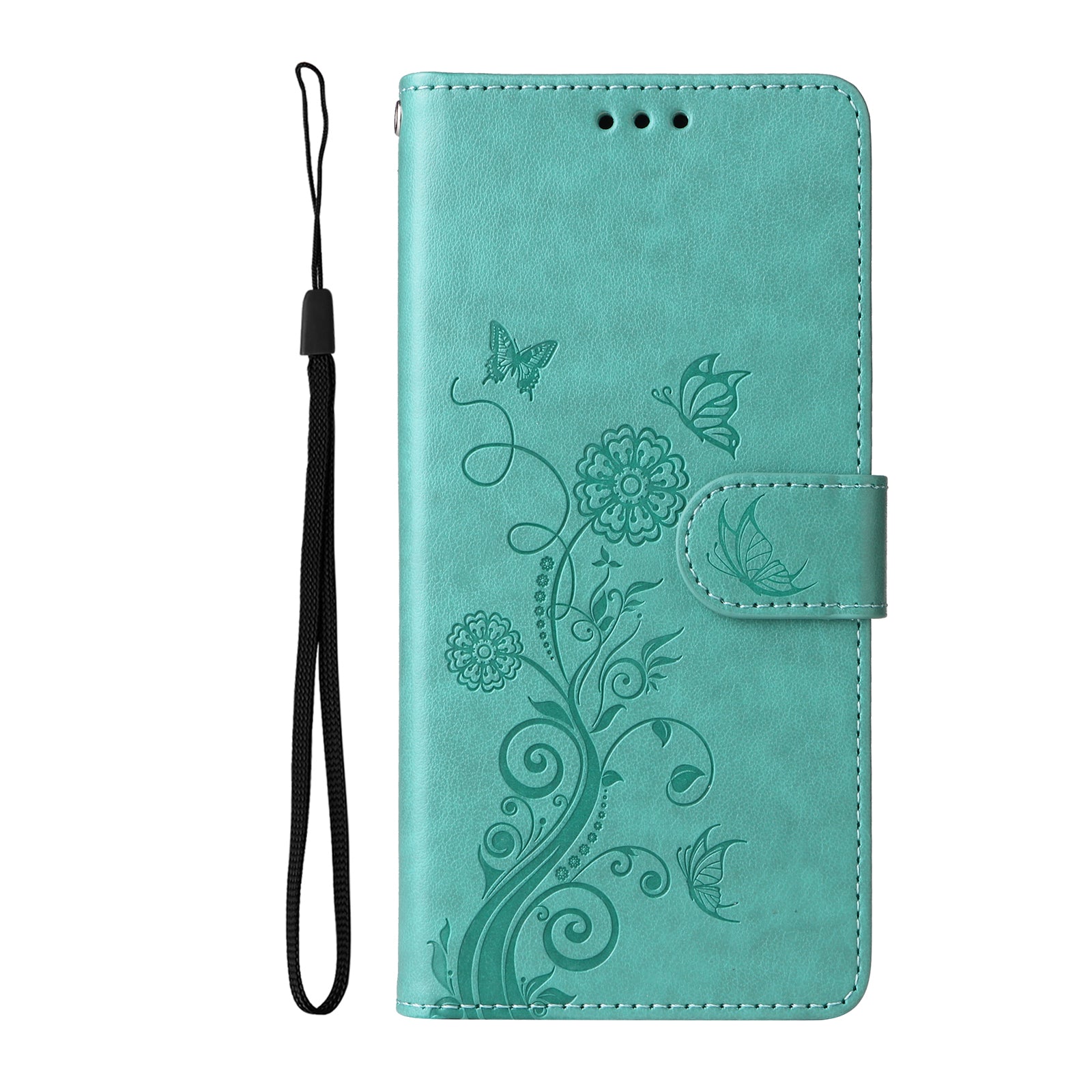 For Samsung Galaxy A57 5G Leather Case Butterfly Floral Imprint Wallet Stand Cover - Green