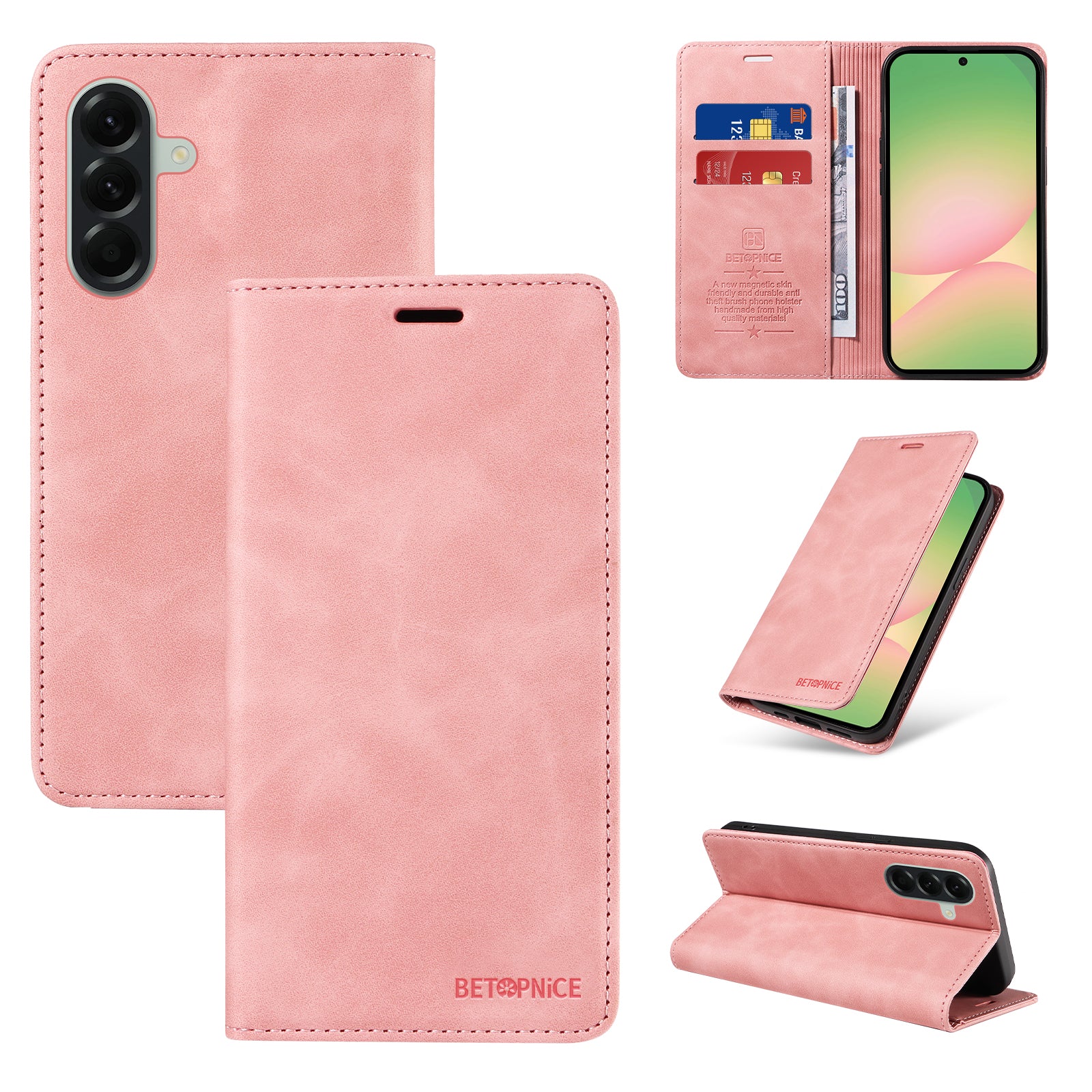 For Samsung Galaxy A57 5G Case BETOPNICE Magnetic Closure RFID Blocking Wallet Stand Leather Phone Cover - Pink