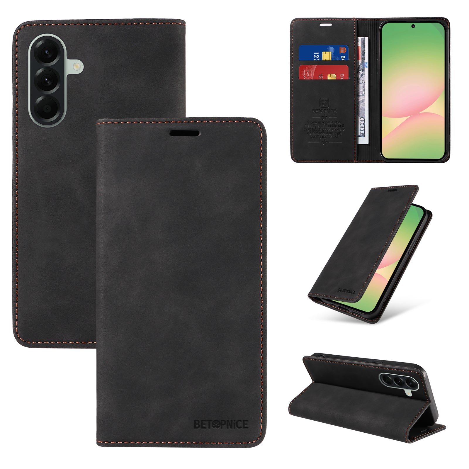For Samsung Galaxy A57 5G Case BETOPNICE Magnetic Closure RFID Blocking Wallet Stand Leather Phone Cover - Black