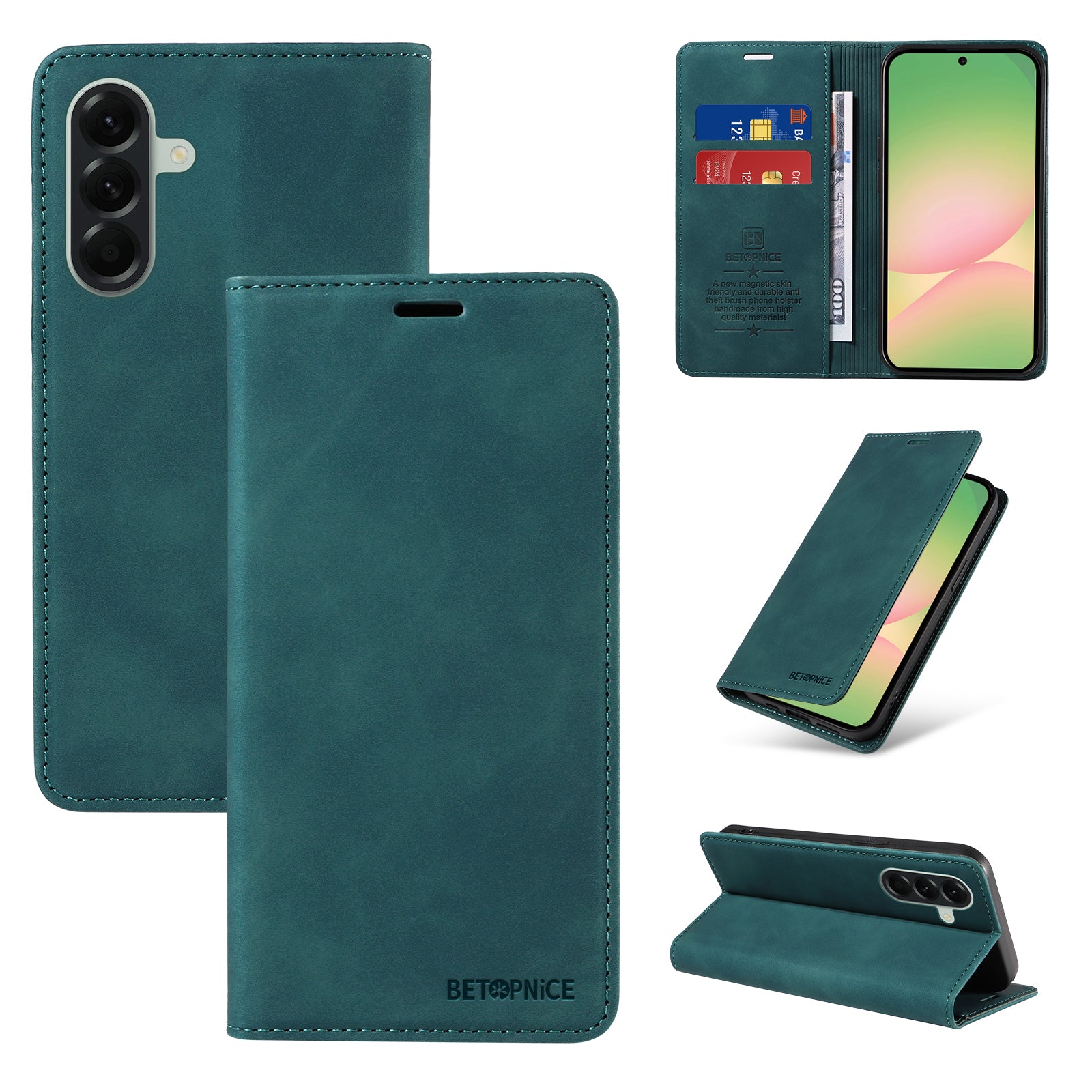 For Samsung Galaxy A57 5G Case BETOPNICE Magnetic Closure RFID Blocking Wallet Stand Leather Phone Cover - Green