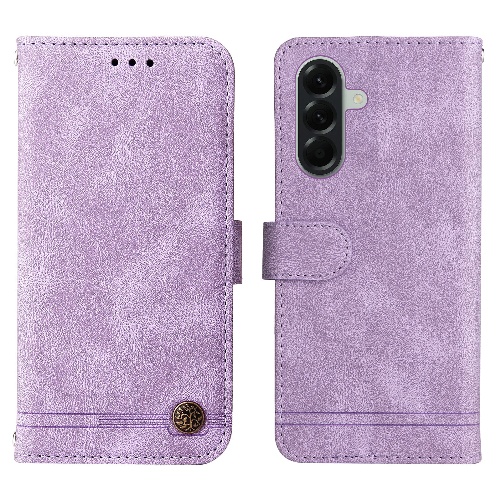 For Samsung Galaxy A57 5G Leather Wallet Cases Skin Touch Phone Cover Stand with Strap - Purple