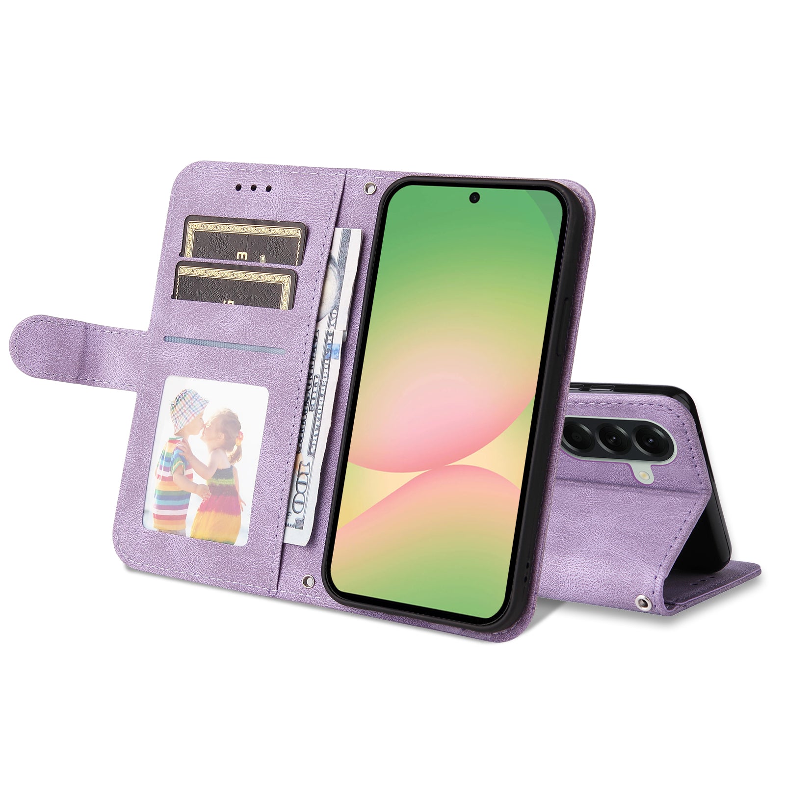 For Samsung Galaxy A57 5G Leather Wallet Cases Skin Touch Phone Cover Stand with Strap - Purple