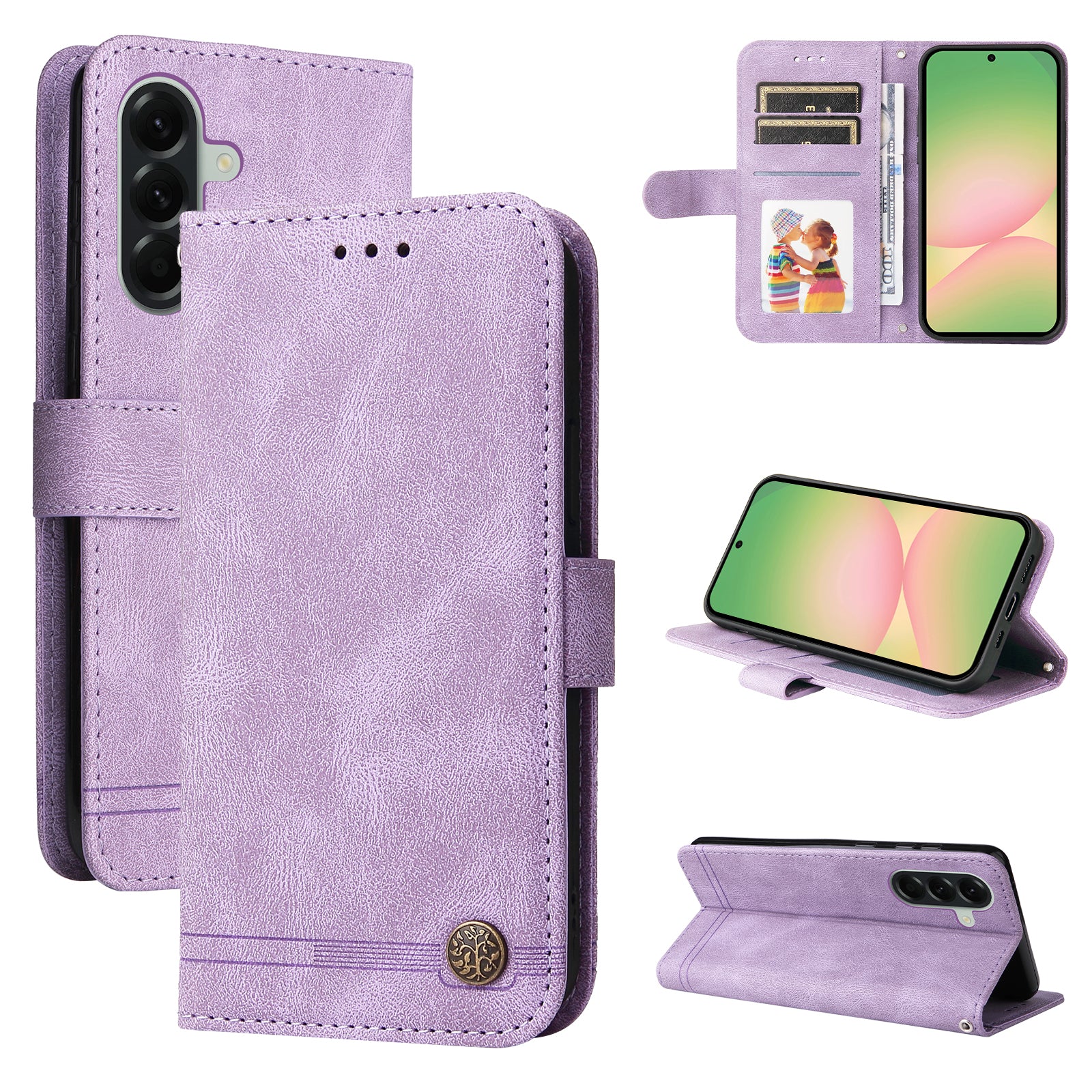 For Samsung Galaxy A57 5G Leather Wallet Cases Skin Touch Phone Cover Stand with Strap - Purple