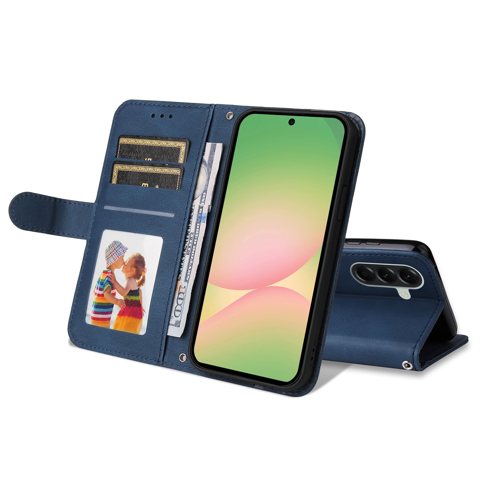 For Samsung Galaxy A57 5G Leather Wallet Cases Skin Touch Phone Cover Stand with Strap - Blue