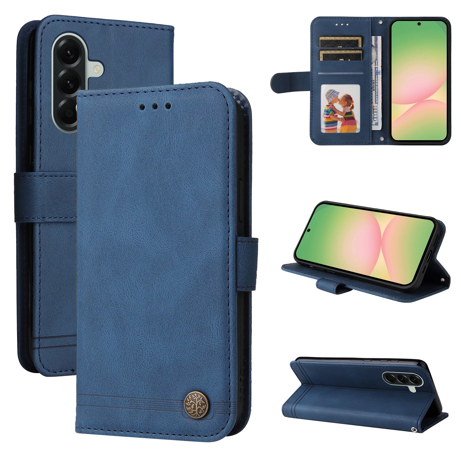 For Samsung Galaxy A57 5G Leather Wallet Cases Skin Touch Phone Cover Stand with Strap - Blue
