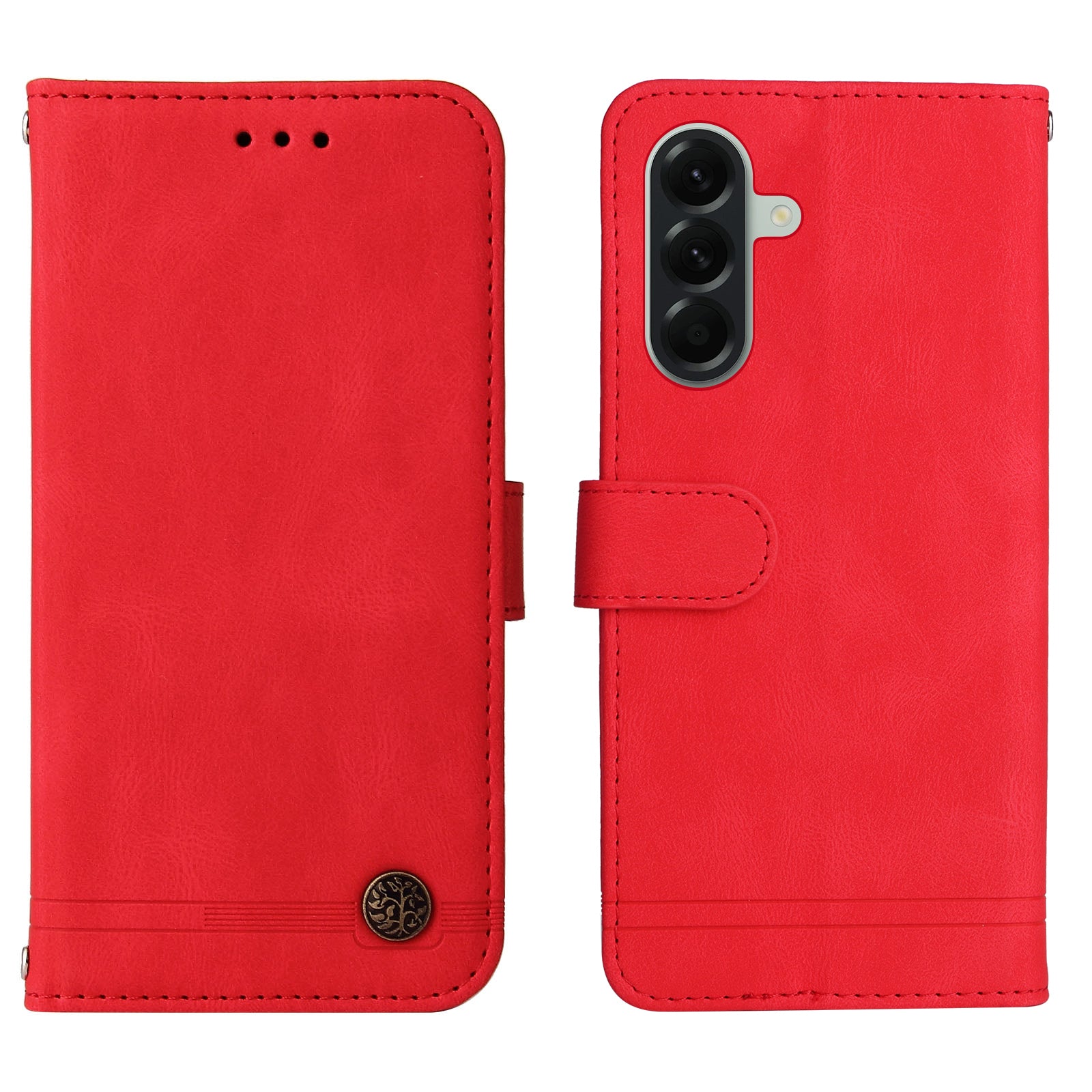 For Samsung Galaxy A57 5G Leather Wallet Cases Skin Touch Phone Cover Stand with Strap - Red