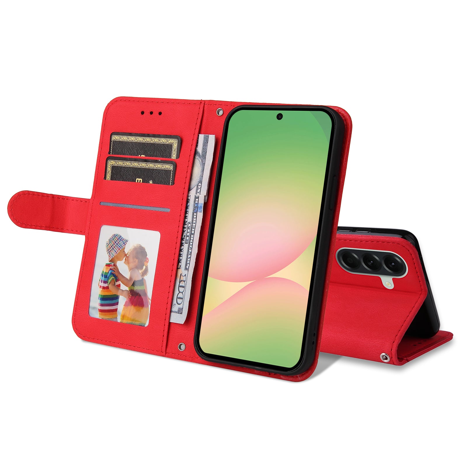 For Samsung Galaxy A57 5G Leather Wallet Cases Skin Touch Phone Cover Stand with Strap - Red