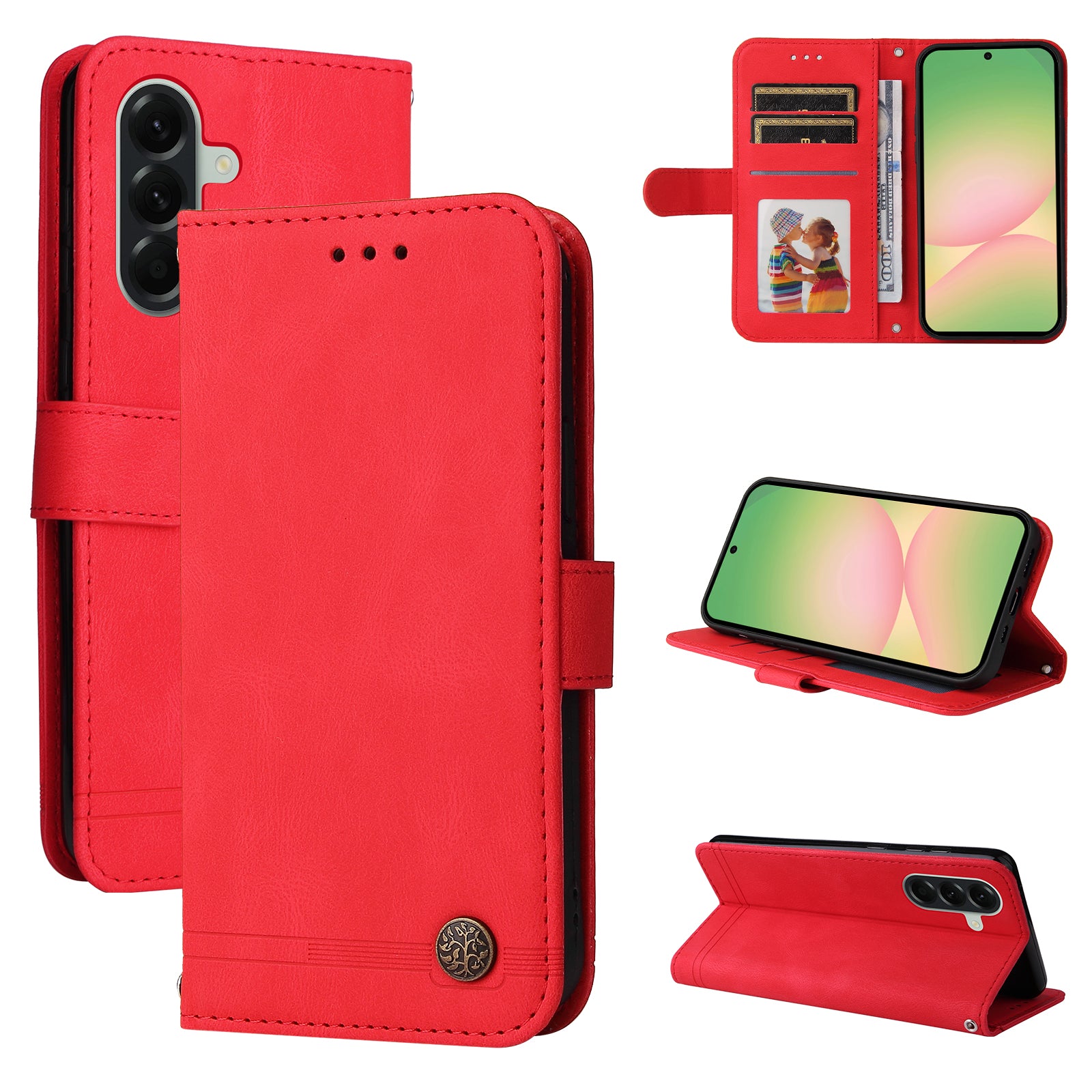 For Samsung Galaxy A57 5G Leather Wallet Cases Skin Touch Phone Cover Stand with Strap - Red