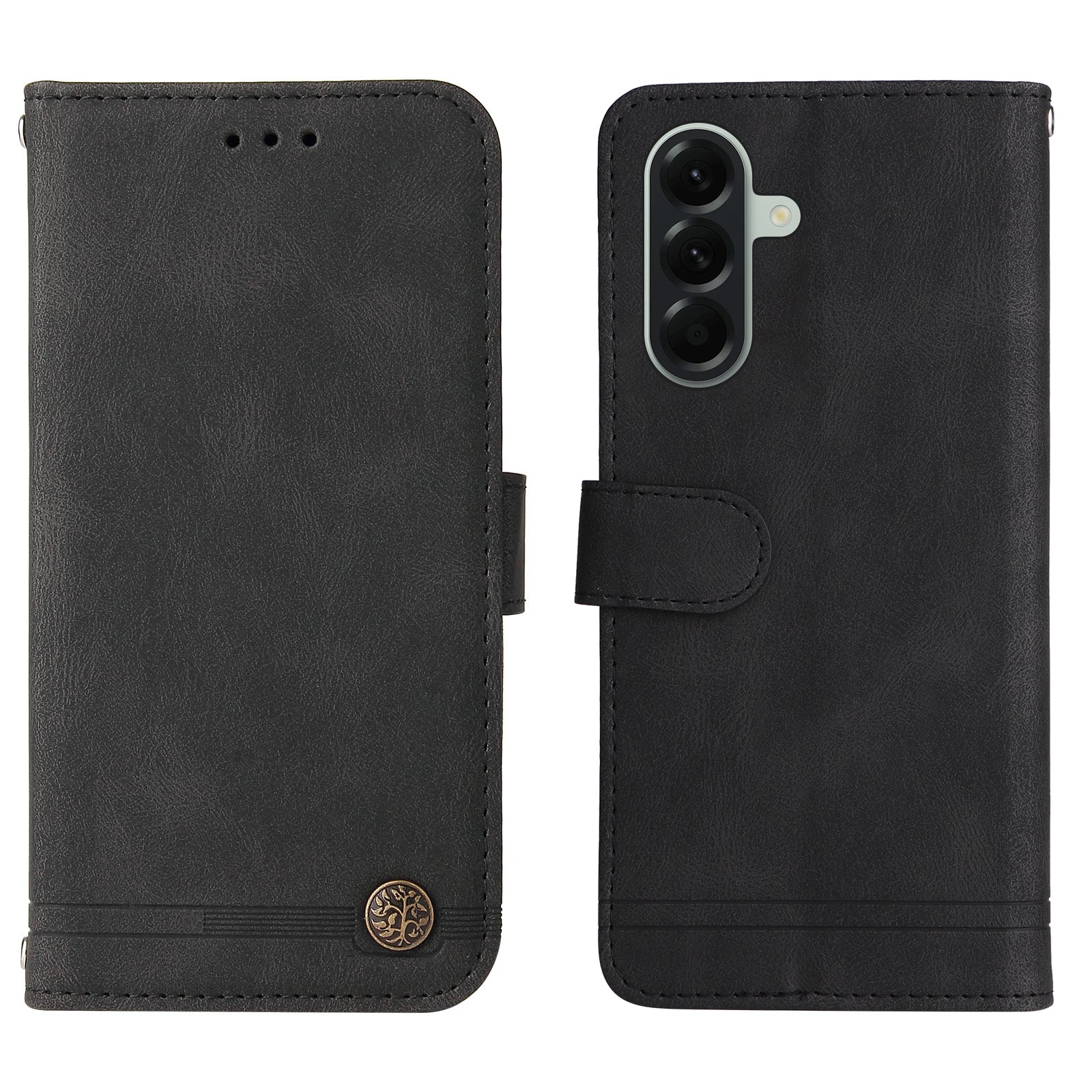 For Samsung Galaxy A57 5G Leather Wallet Cases Skin Touch Phone Cover Stand with Strap - Black