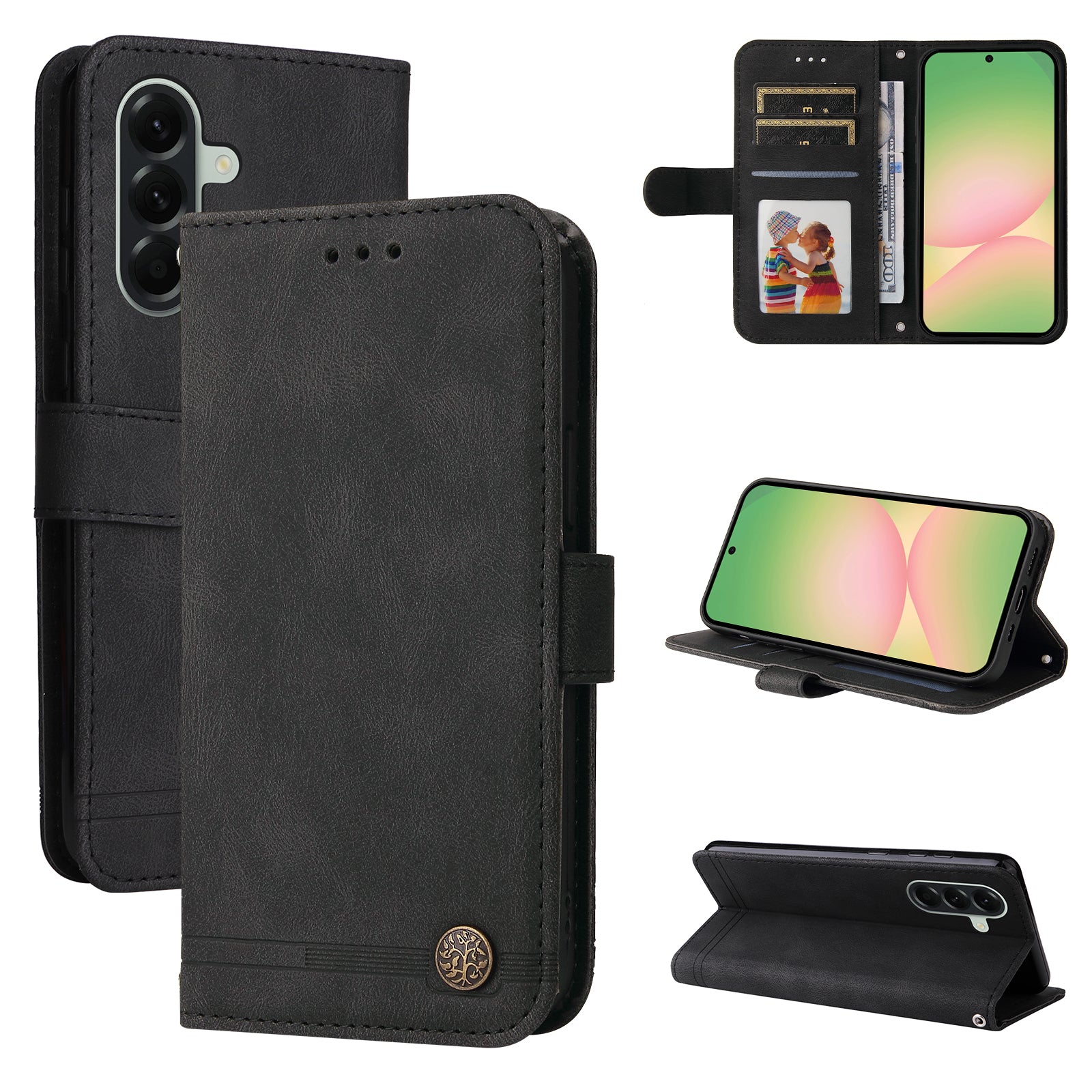 For Samsung Galaxy A57 5G Leather Wallet Cases Skin Touch Phone Cover Stand with Strap - Black