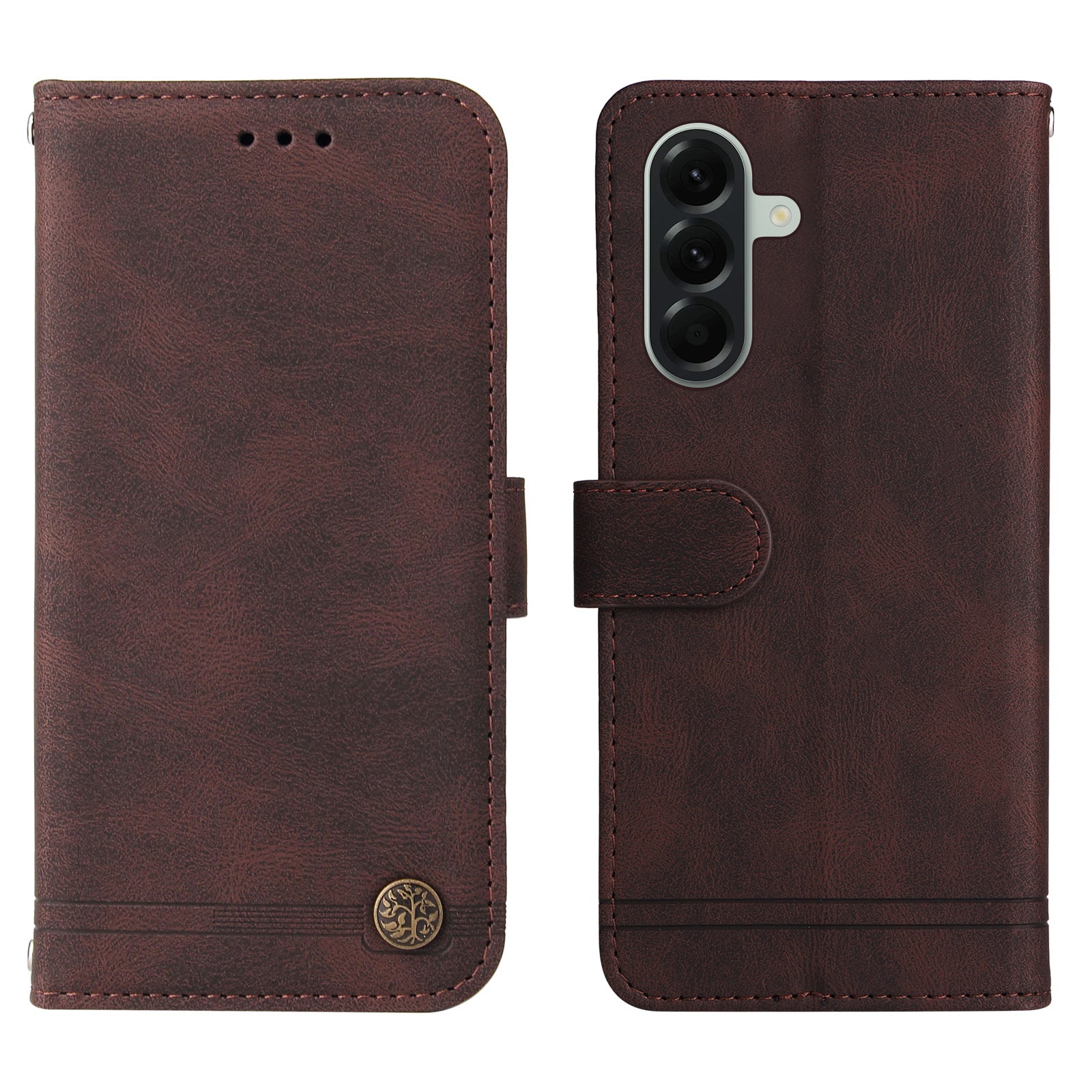 For Samsung Galaxy A57 5G Leather Wallet Cases Skin Touch Phone Cover Stand with Strap - Brown