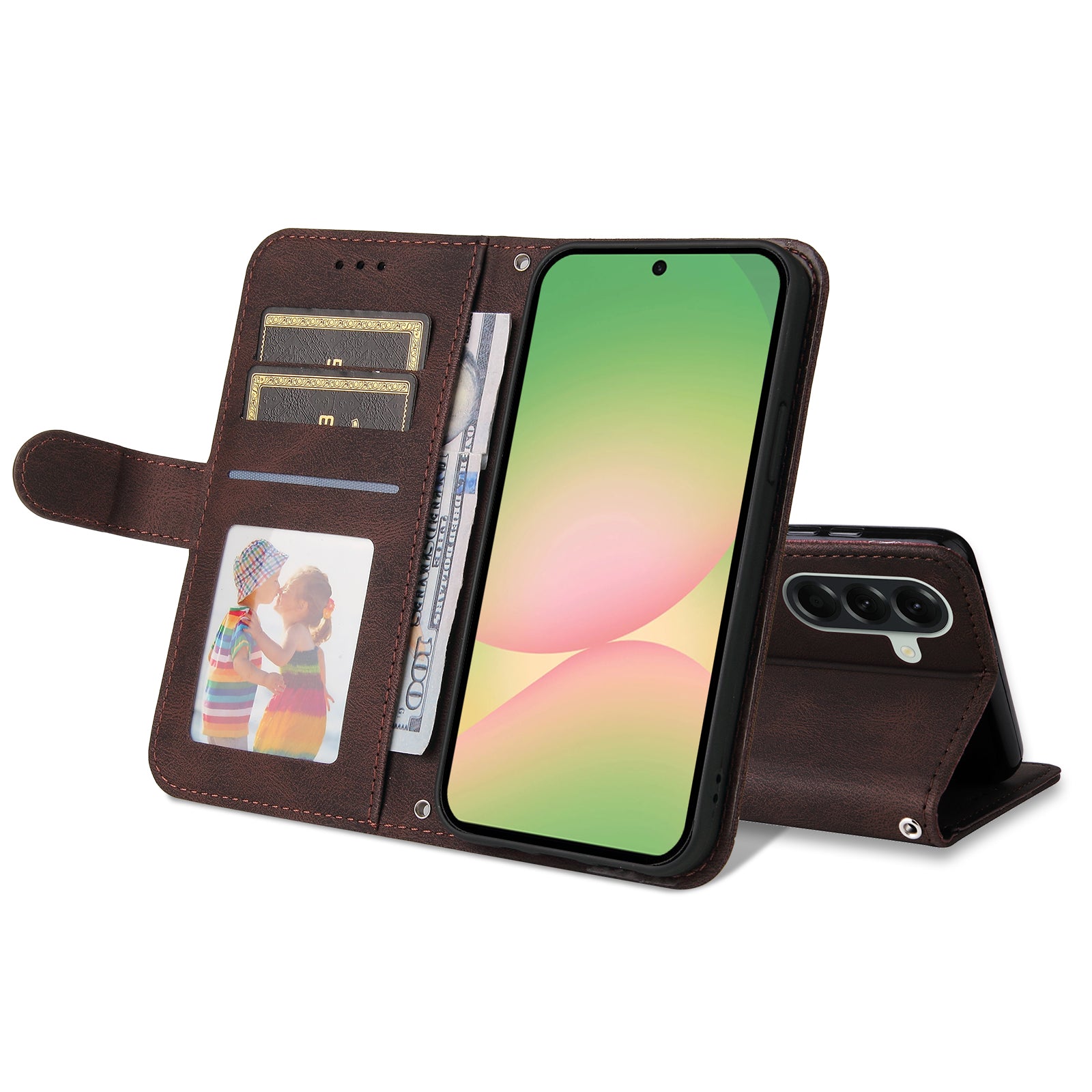 For Samsung Galaxy A57 5G Leather Wallet Cases Skin Touch Phone Cover Stand with Strap - Brown