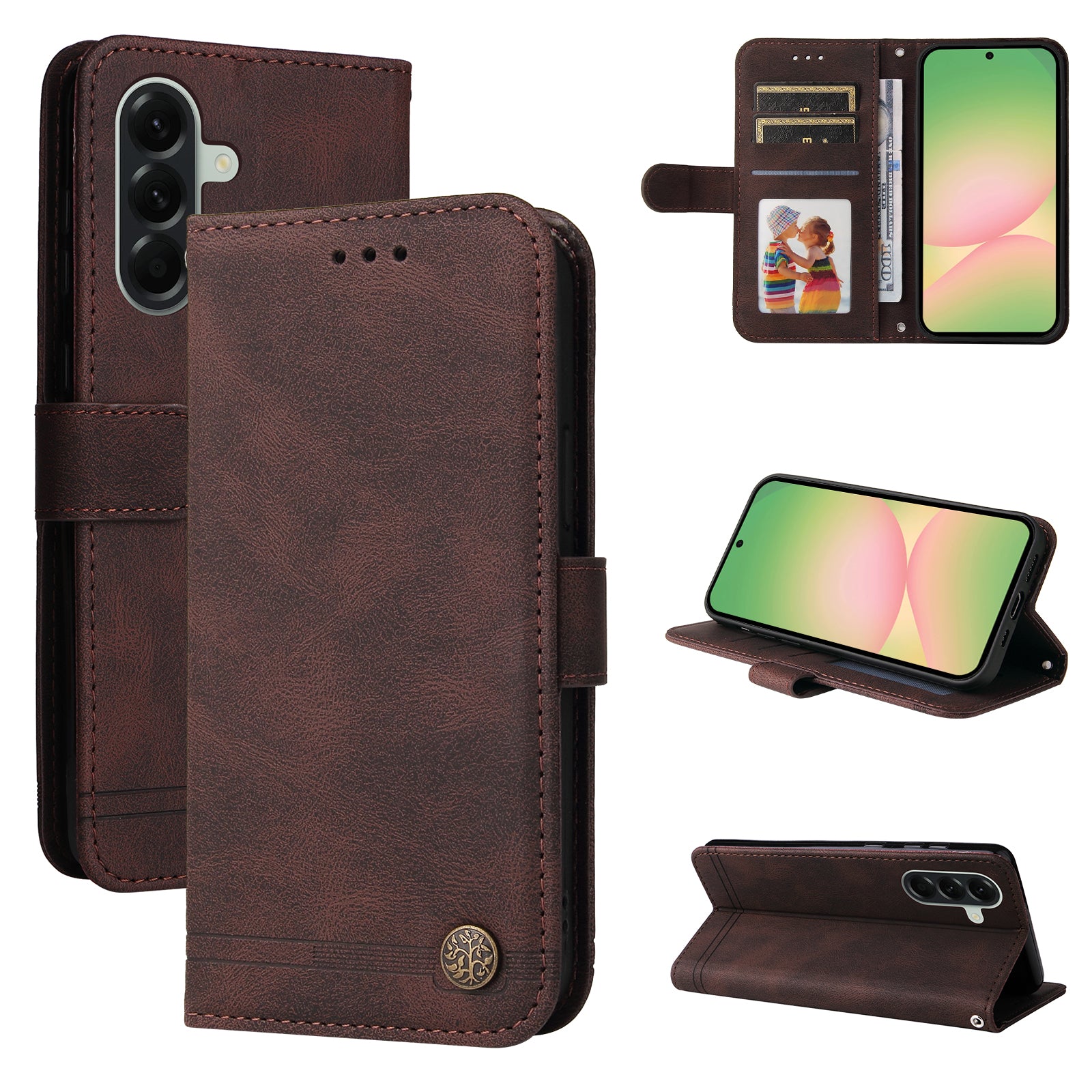 For Samsung Galaxy A57 5G Leather Wallet Cases Skin Touch Phone Cover Stand with Strap - Brown
