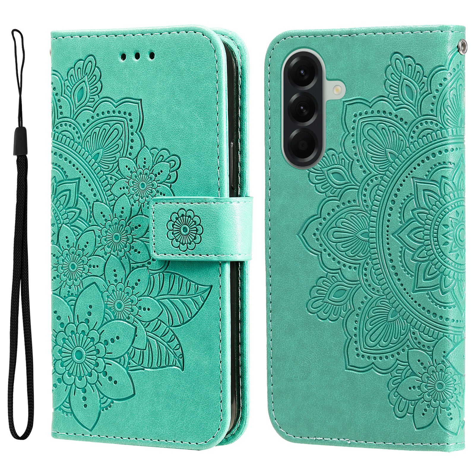 For Samsung Galaxy A57 5G Case Floral Pattern PU Leather Wallet Stand Phone Cover - Green