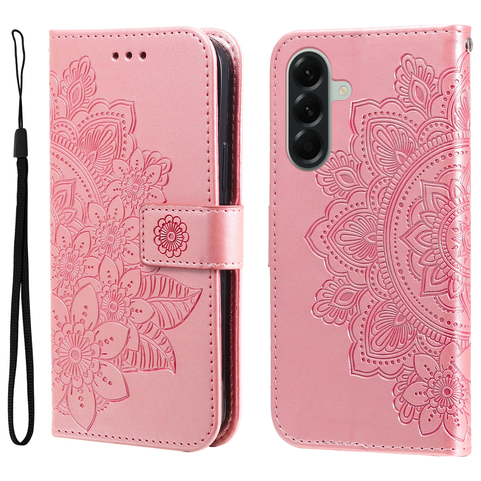 For Samsung Galaxy A57 5G Case Floral Pattern PU Leather Wallet Stand Phone Cover - Pink