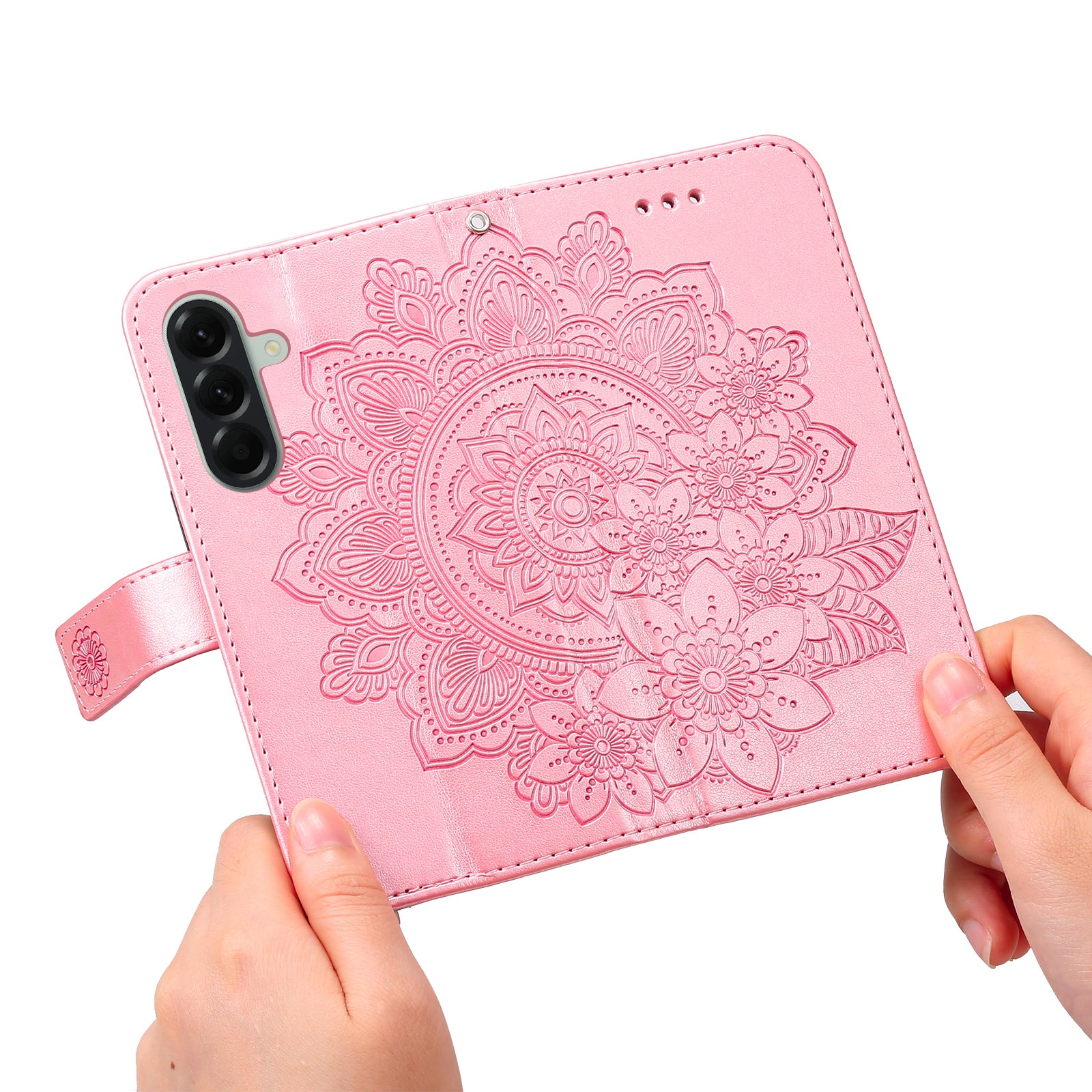 For Samsung Galaxy A57 5G Case Floral Pattern PU Leather Wallet Stand Phone Cover - Pink