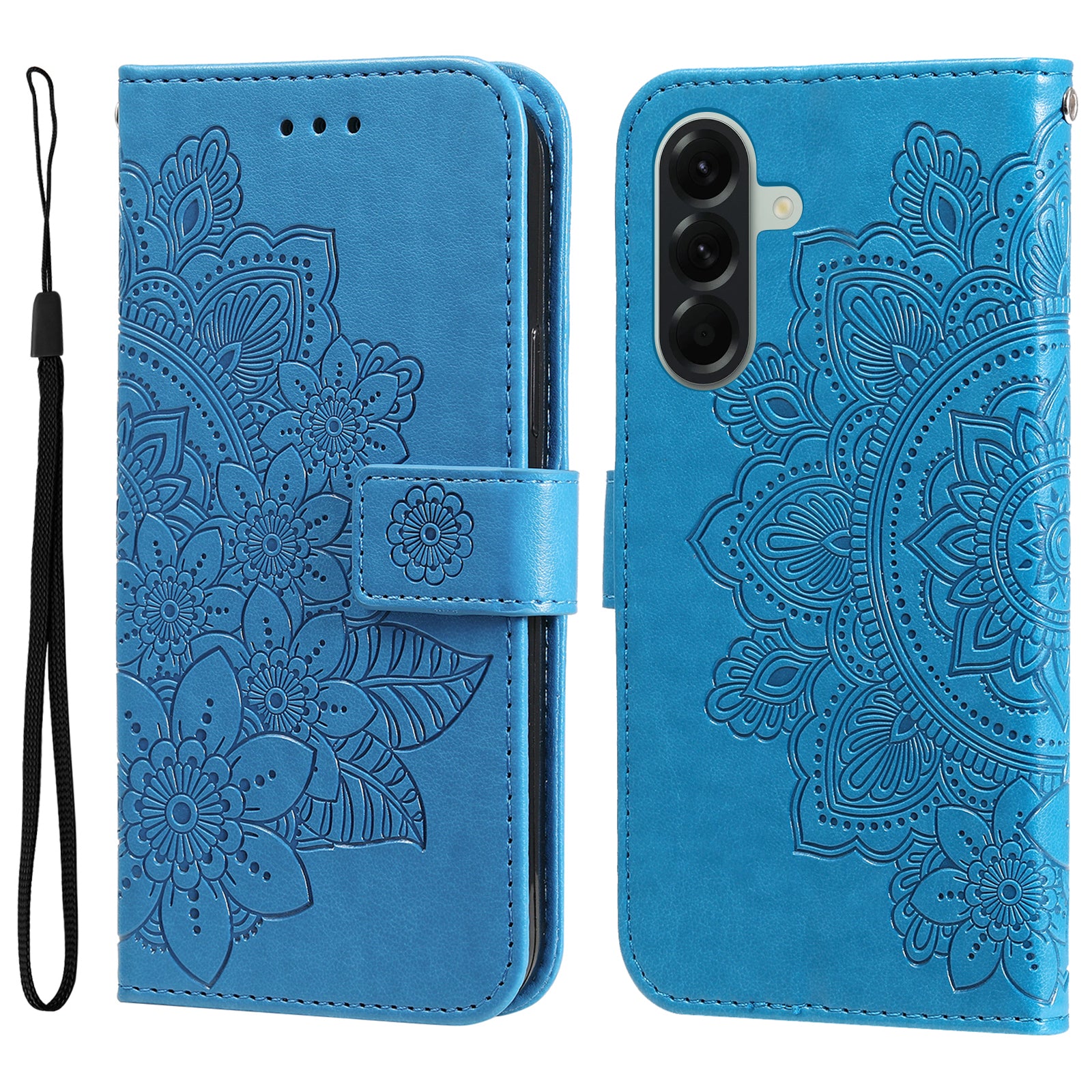 For Samsung Galaxy A57 5G Case Floral Pattern PU Leather Wallet Stand Phone Cover - Blue