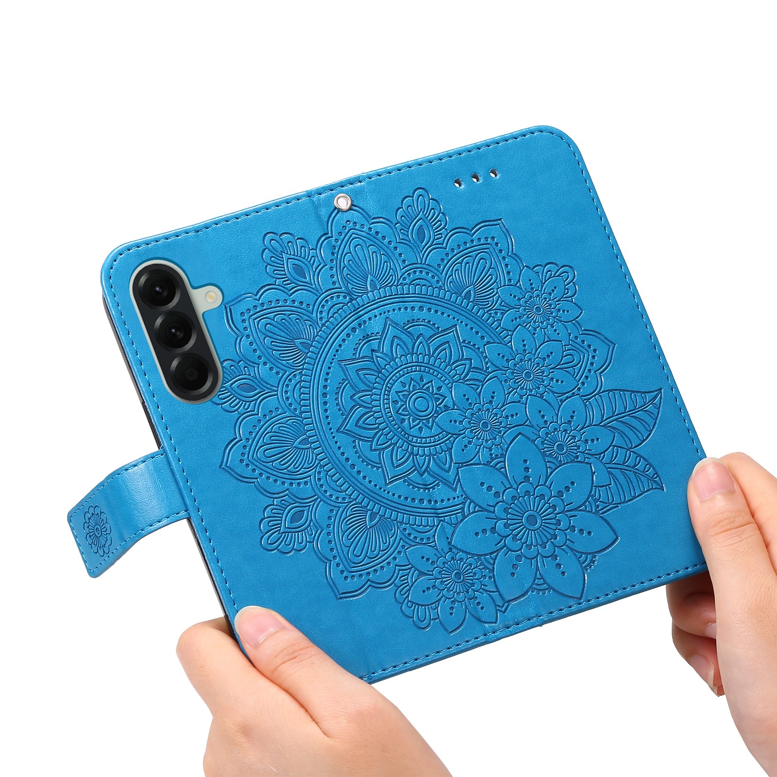 For Samsung Galaxy A57 5G Case Floral Pattern PU Leather Wallet Stand Phone Cover - Blue