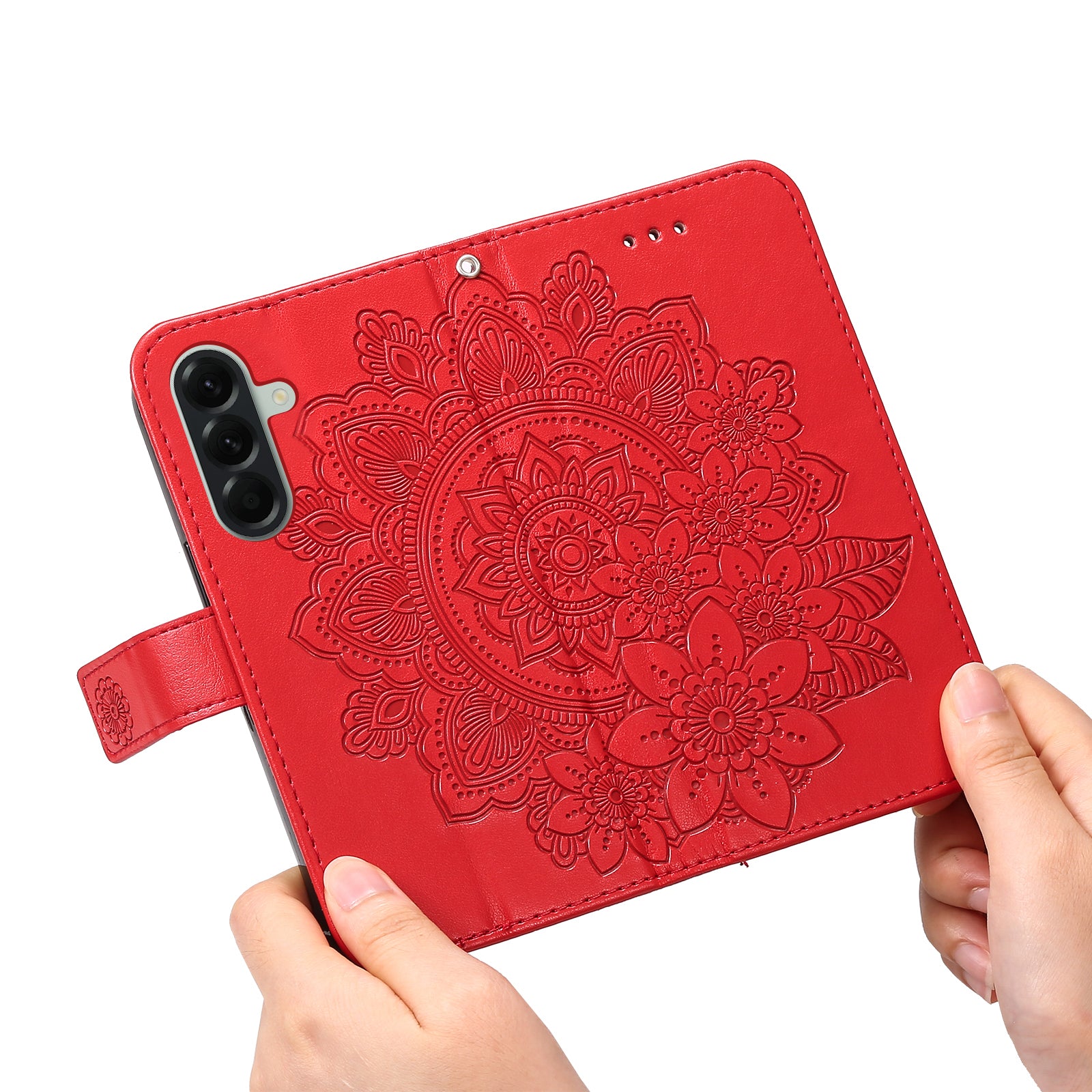 For Samsung Galaxy A57 5G Case Floral Pattern PU Leather Wallet Stand Phone Cover - Red