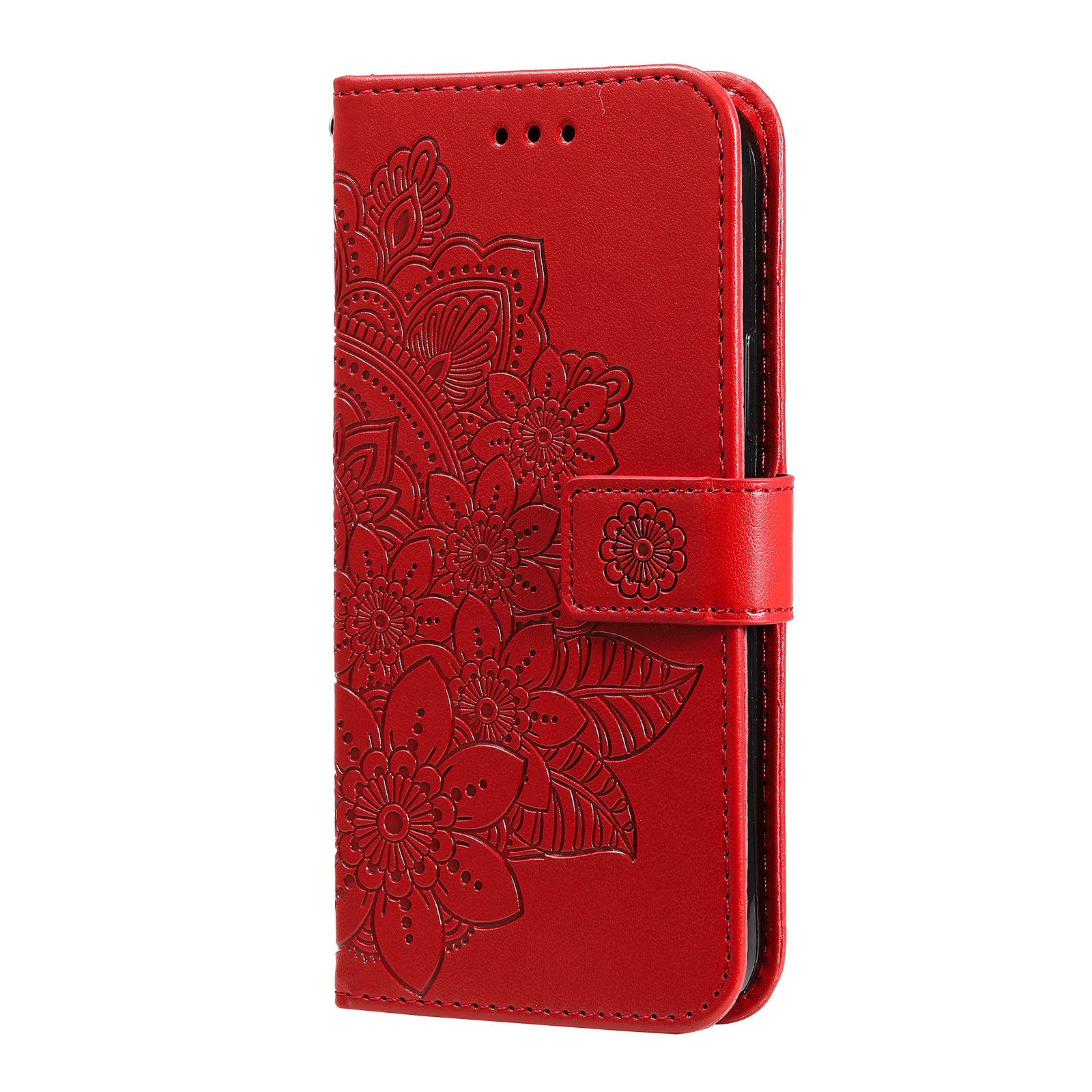 For Samsung Galaxy A57 5G Case Floral Pattern PU Leather Wallet Stand Phone Cover - Red