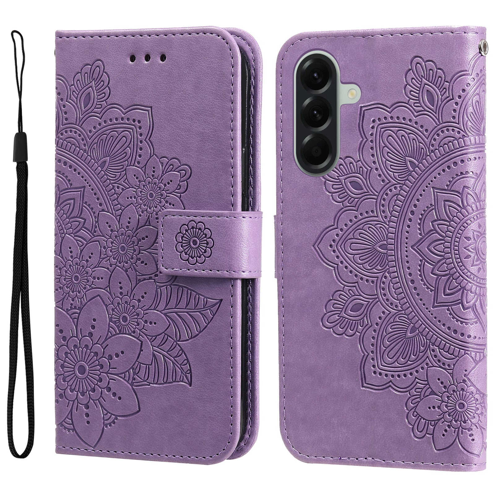 For Samsung Galaxy A57 5G Case Floral Pattern PU Leather Wallet Stand Phone Cover - Purple