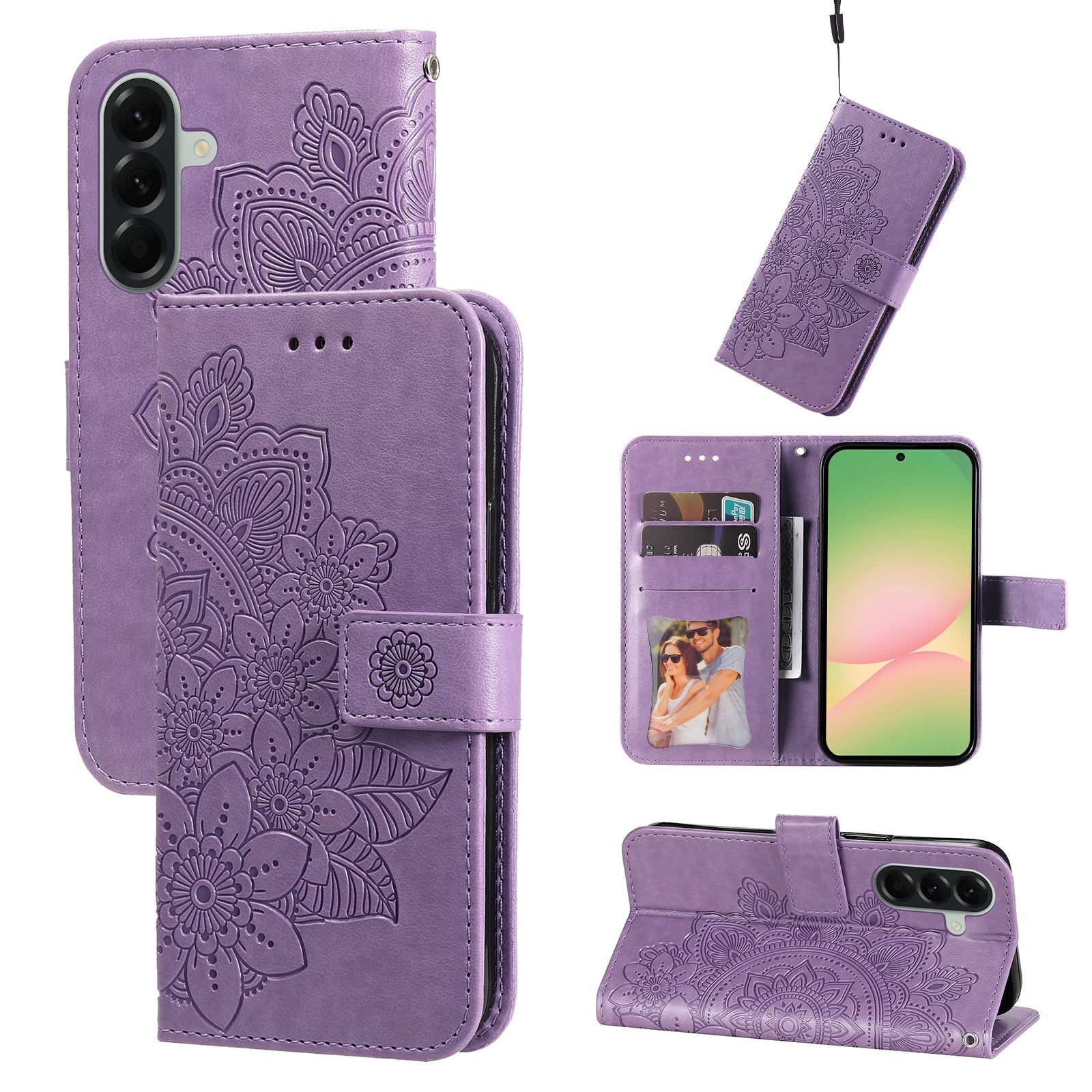 For Samsung Galaxy A57 5G Case Floral Pattern PU Leather Wallet Stand Phone Cover - Purple