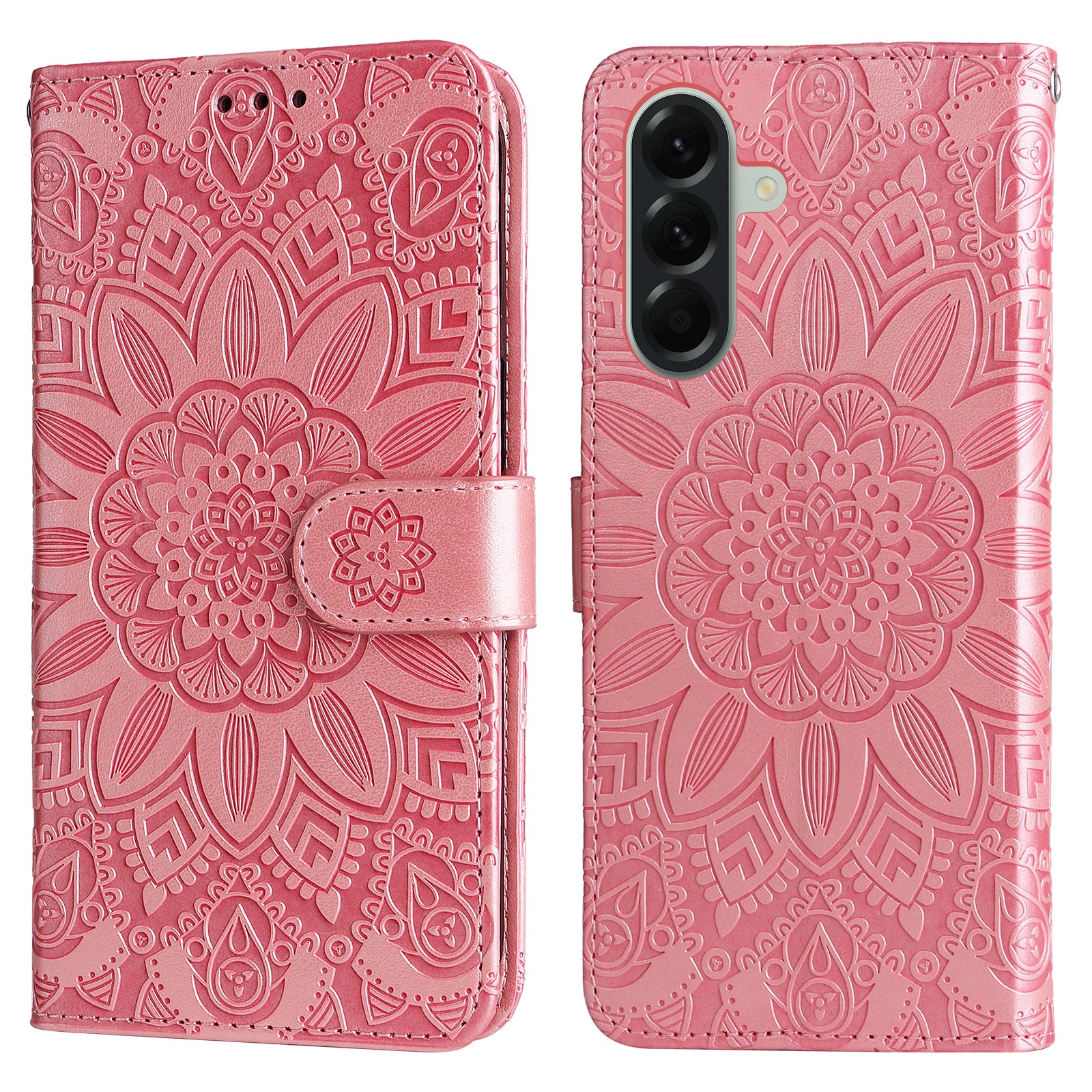 For Samsung Galaxy A57 5G Case Sunflower Imprint Leather Wallet Phone Cover - Pink