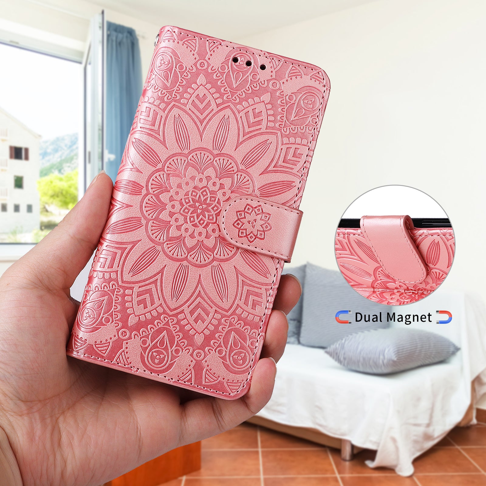 For Samsung Galaxy A57 5G Case Sunflower Imprint Leather Wallet Phone Cover - Pink