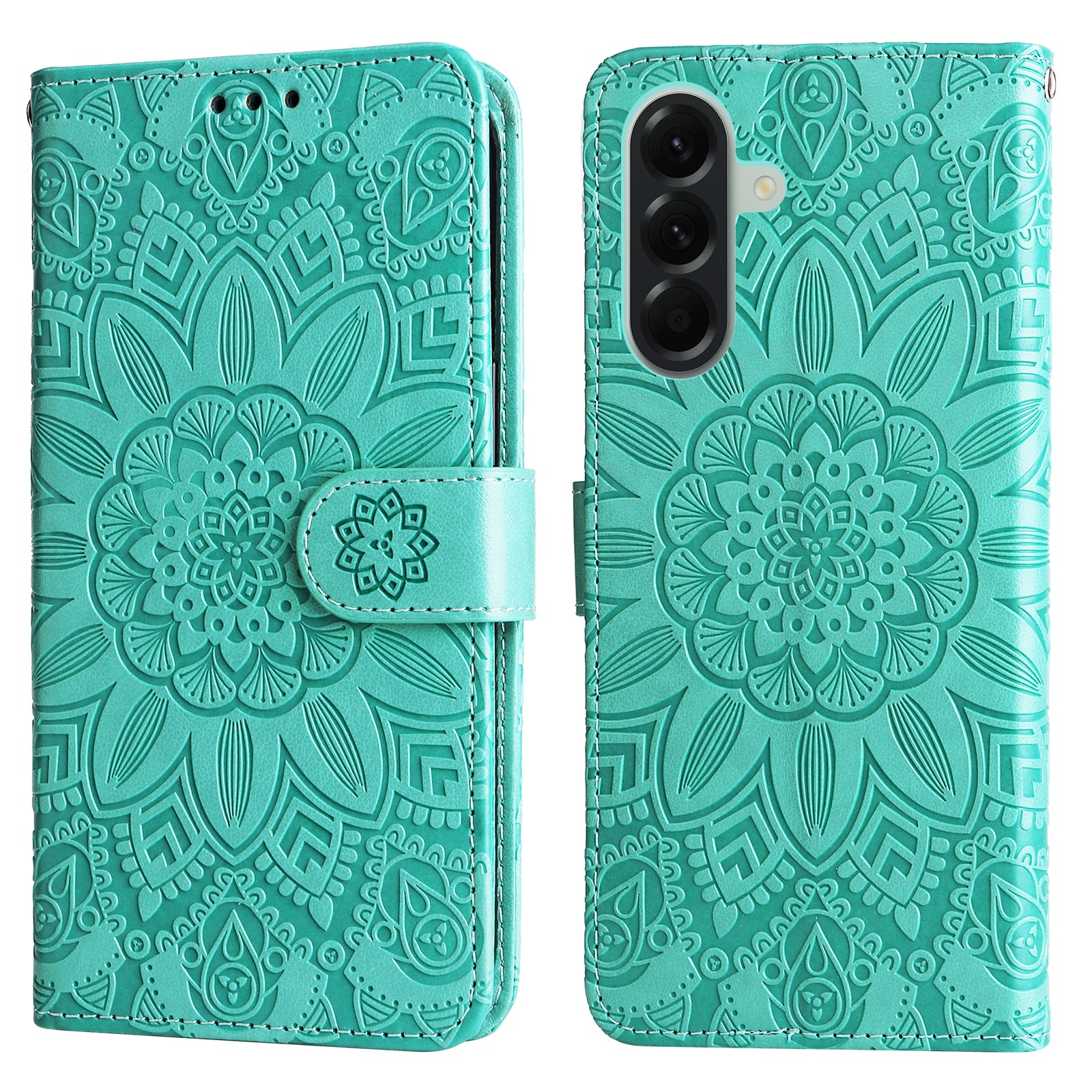 For Samsung Galaxy A57 5G Case Sunflower Imprint Leather Wallet Phone Cover - Green