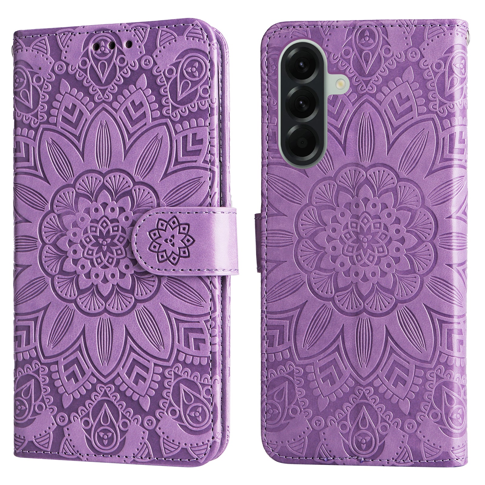 For Samsung Galaxy A57 5G Case Sunflower Imprint Leather Wallet Phone Cover - Purple