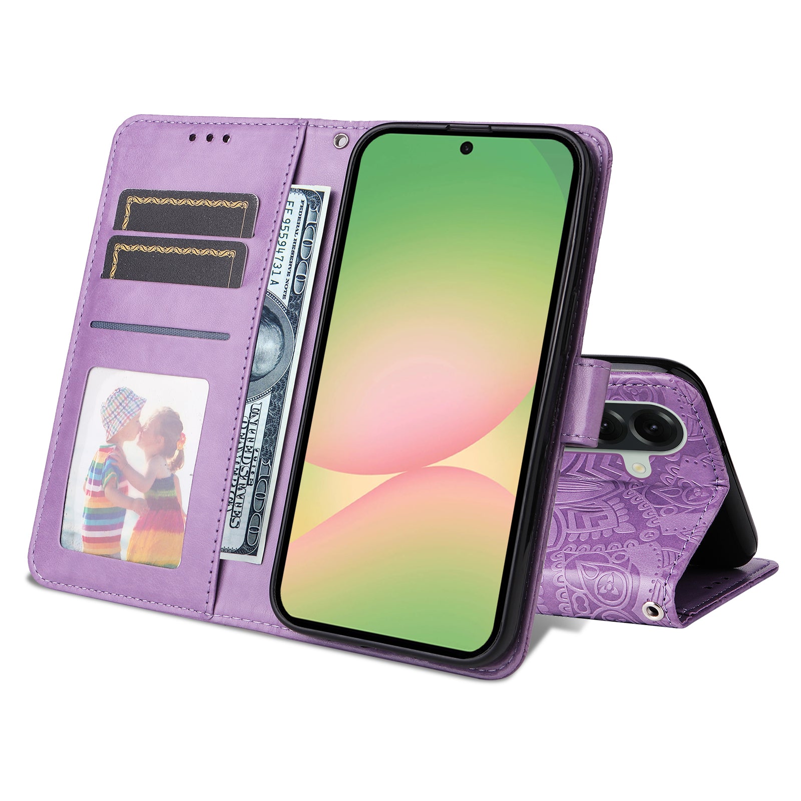 For Samsung Galaxy A57 5G Case Sunflower Imprint Leather Wallet Phone Cover - Purple
