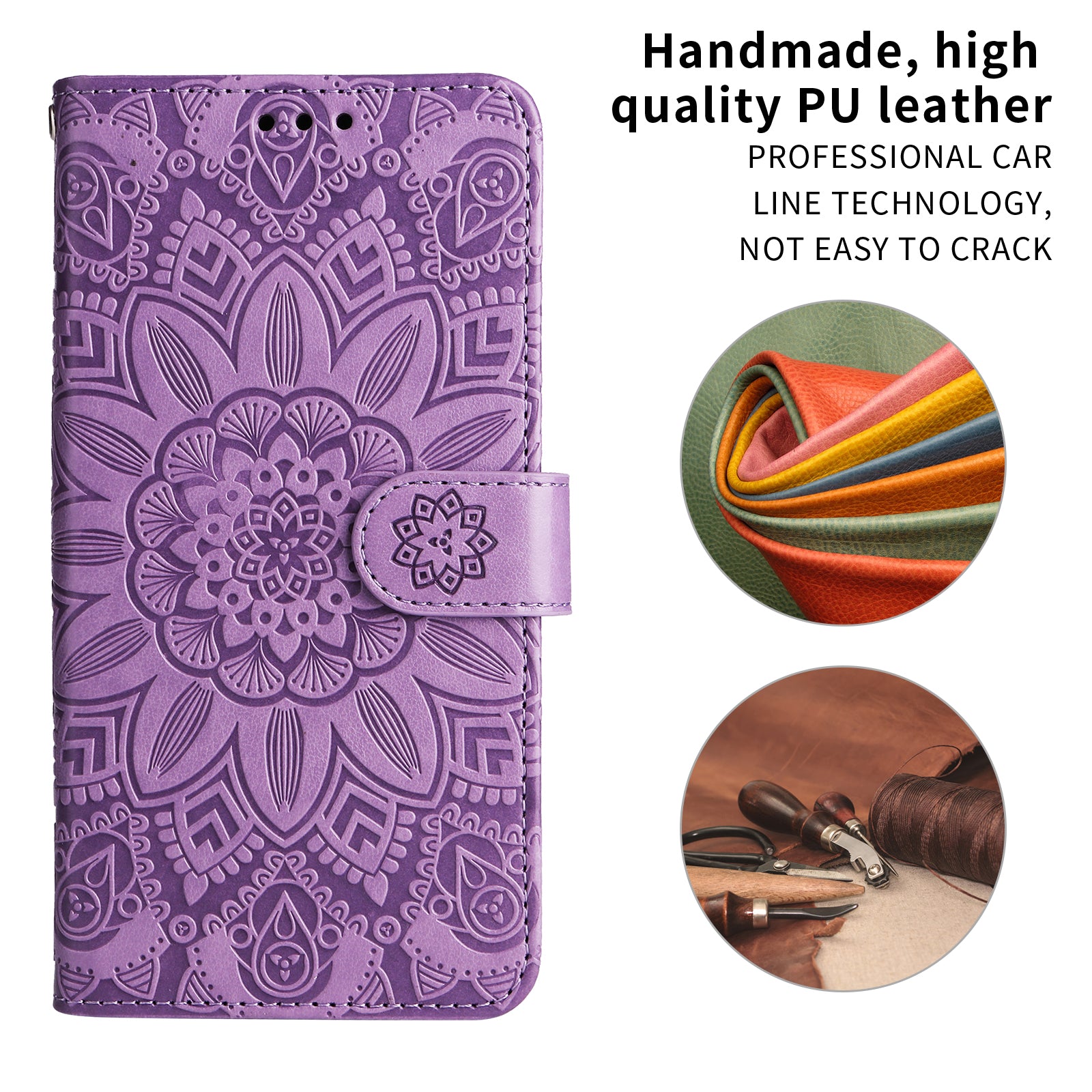 For Samsung Galaxy A57 5G Case Sunflower Imprint Leather Wallet Phone Cover - Purple