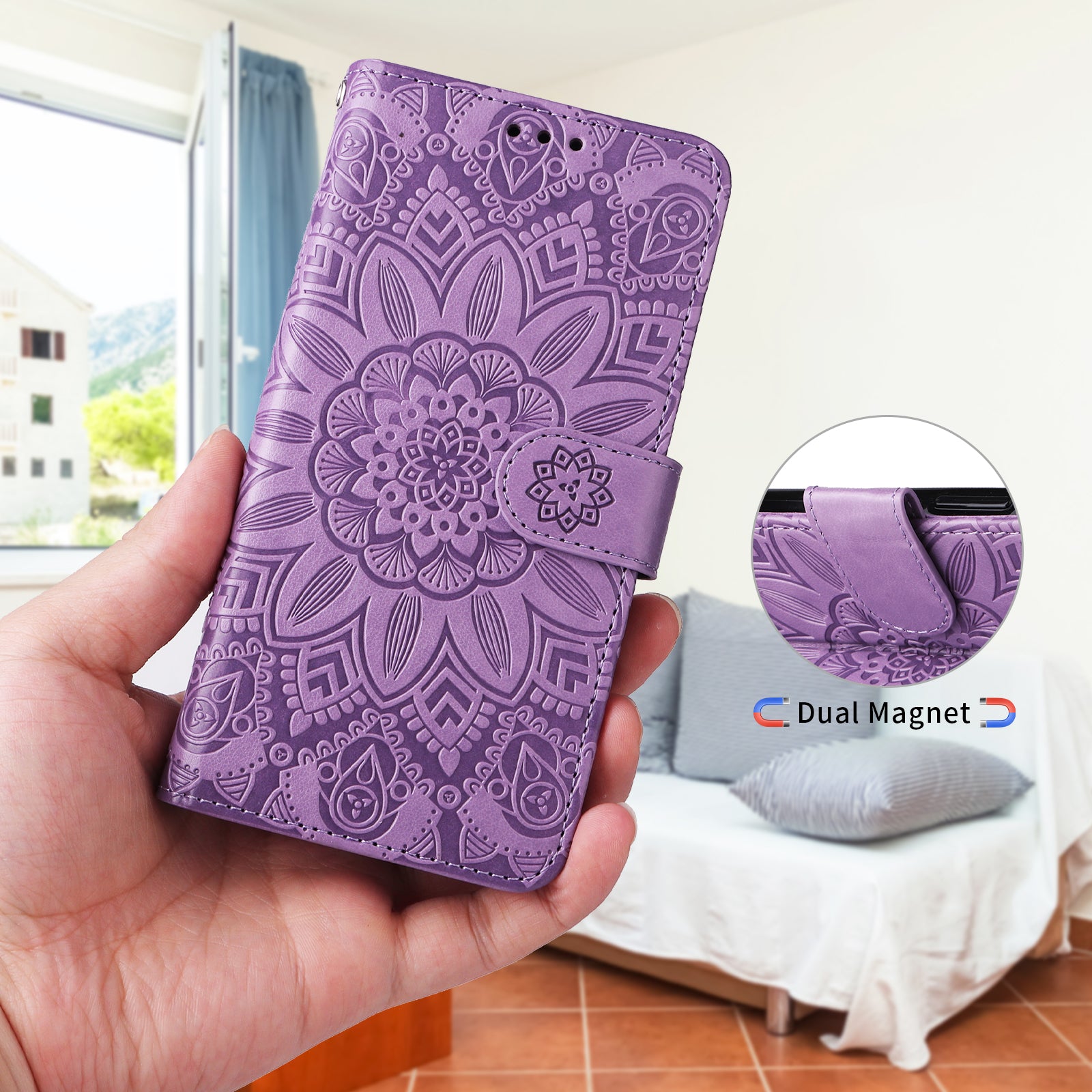 For Samsung Galaxy A57 5G Case Sunflower Imprint Leather Wallet Phone Cover - Purple