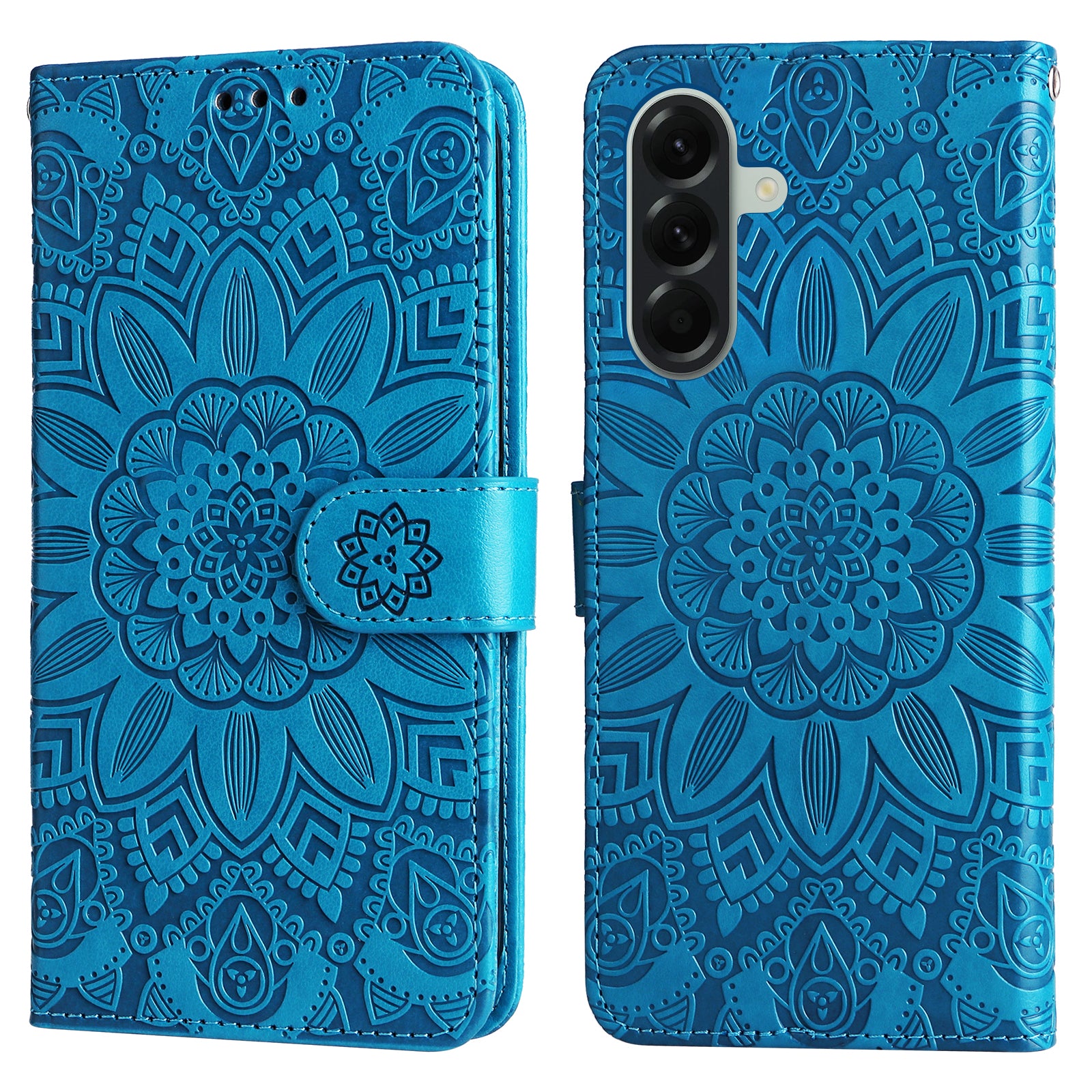 For Samsung Galaxy A57 5G Case Sunflower Imprint Leather Wallet Phone Cover - Blue