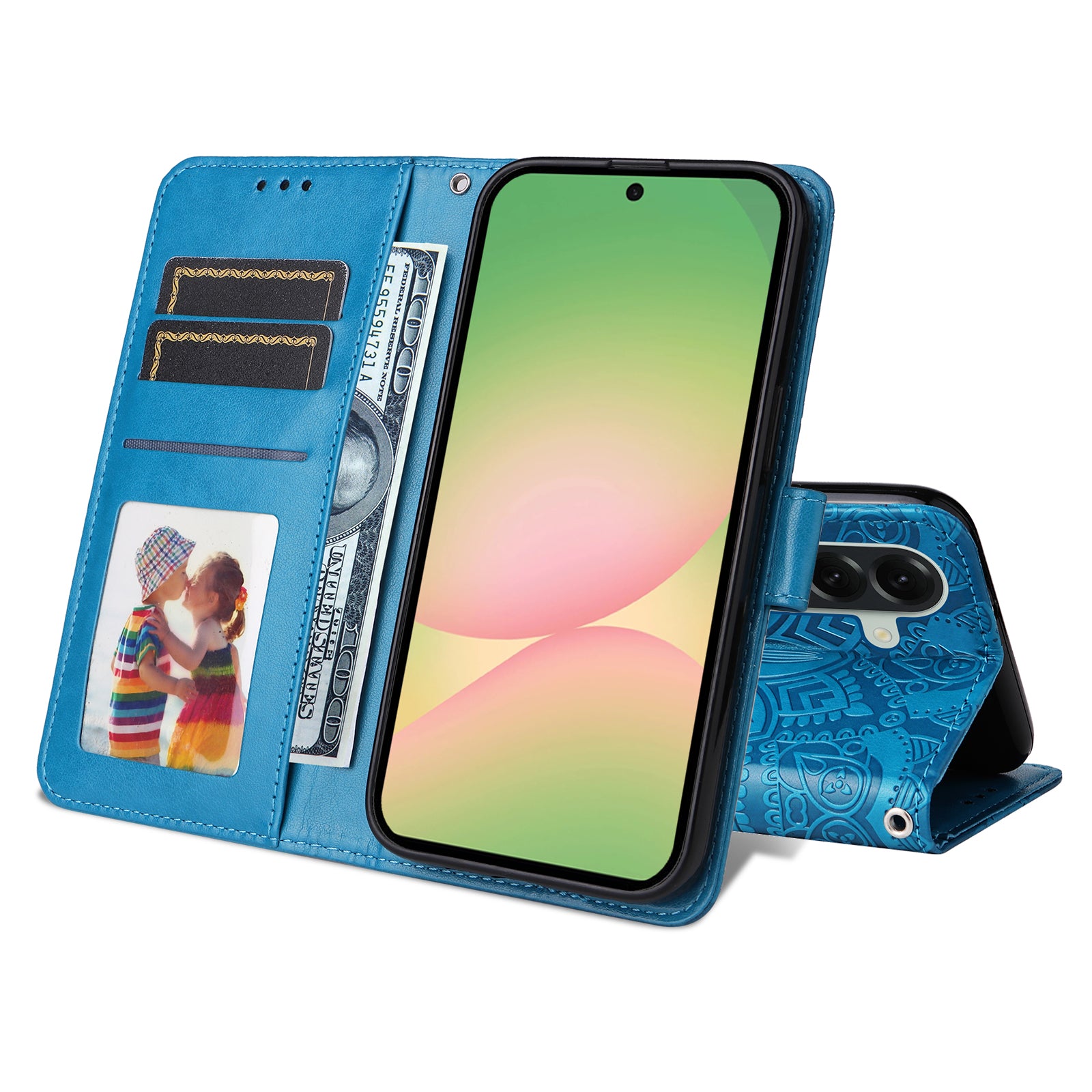 For Samsung Galaxy A57 5G Case Sunflower Imprint Leather Wallet Phone Cover - Blue