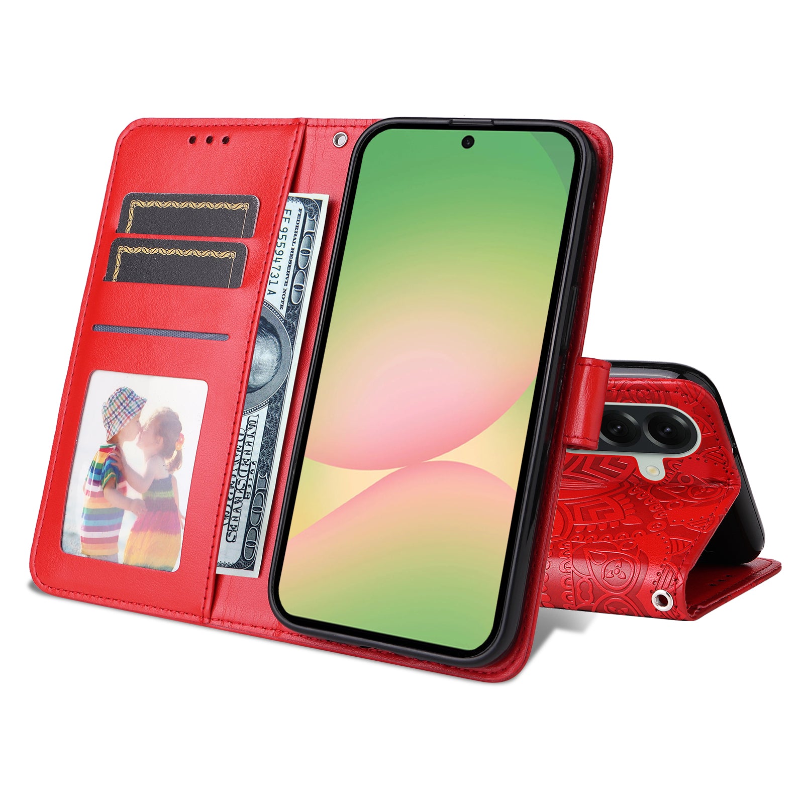 For Samsung Galaxy A57 5G Case Sunflower Imprint Leather Wallet Phone Cover - Red
