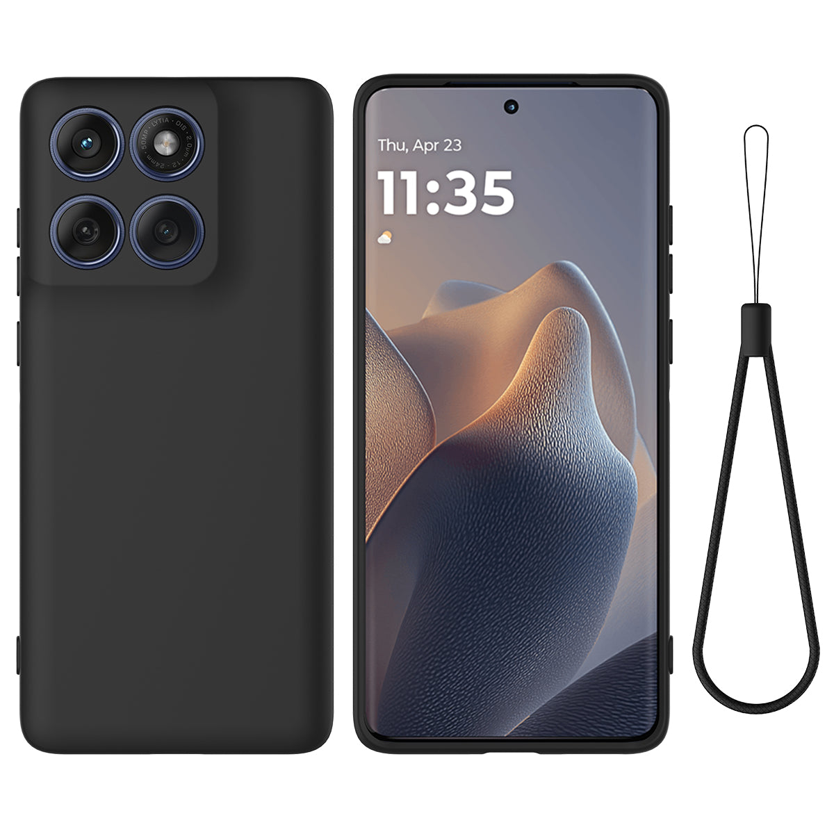 For Motorola Edge 70 5G / X70 Air Liquid Silicone Case Phone Back Cover with Hand Strap - Black