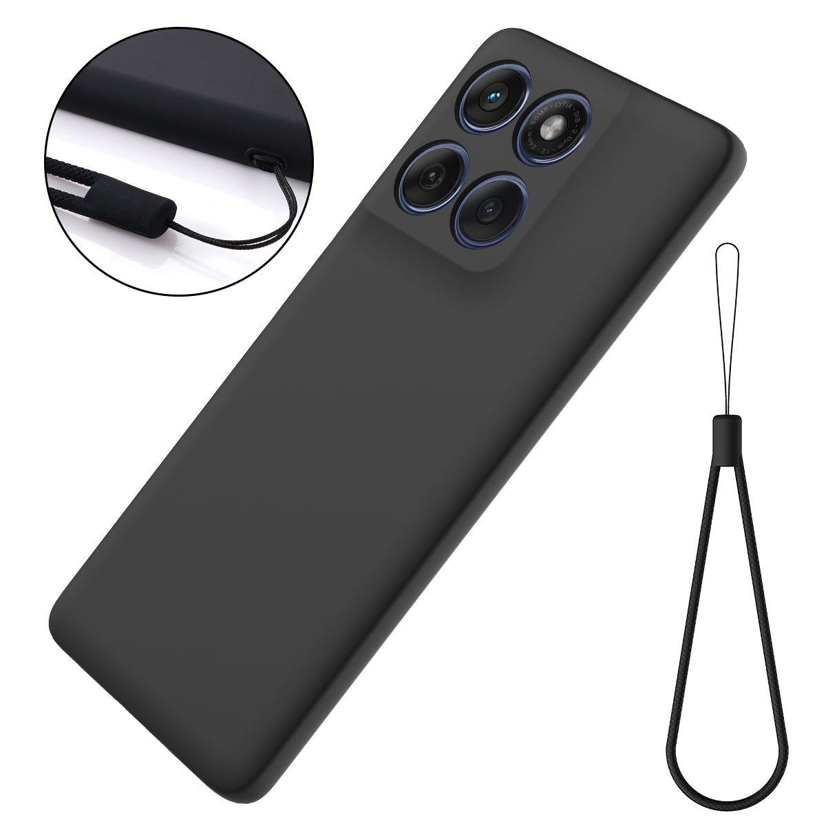 For Motorola Edge 70 5G / X70 Air Liquid Silicone Case Phone Back Cover with Hand Strap - Black