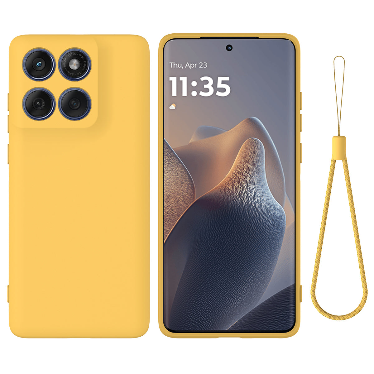 For Motorola Edge 70 5G / X70 Air Liquid Silicone Case Phone Back Cover with Hand Strap - Yellow