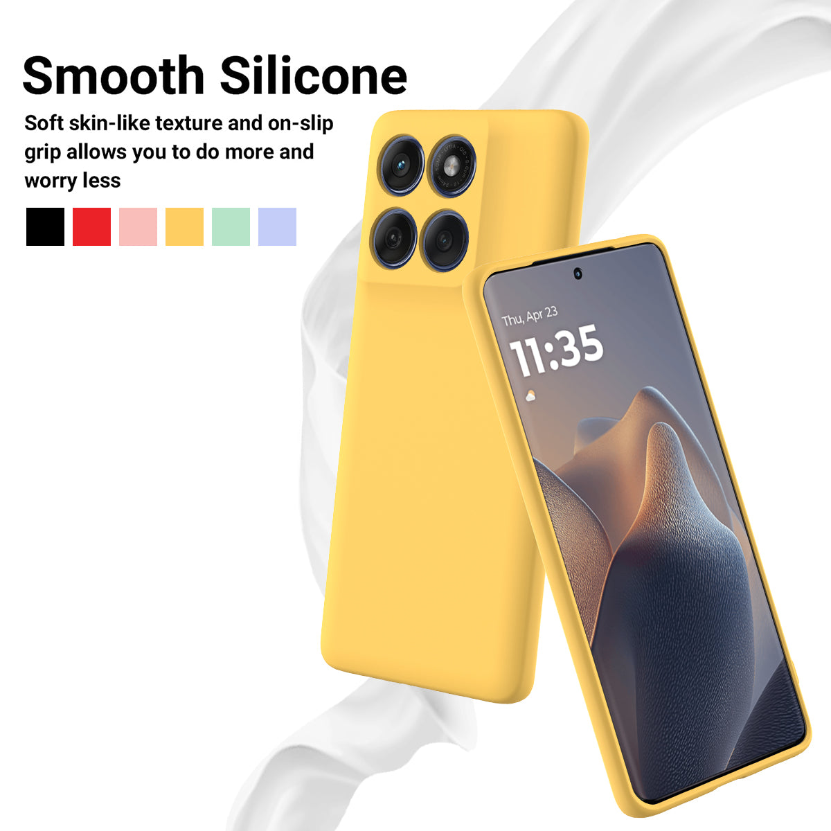 For Motorola Edge 70 5G / X70 Air Liquid Silicone Case Phone Back Cover with Hand Strap - Yellow