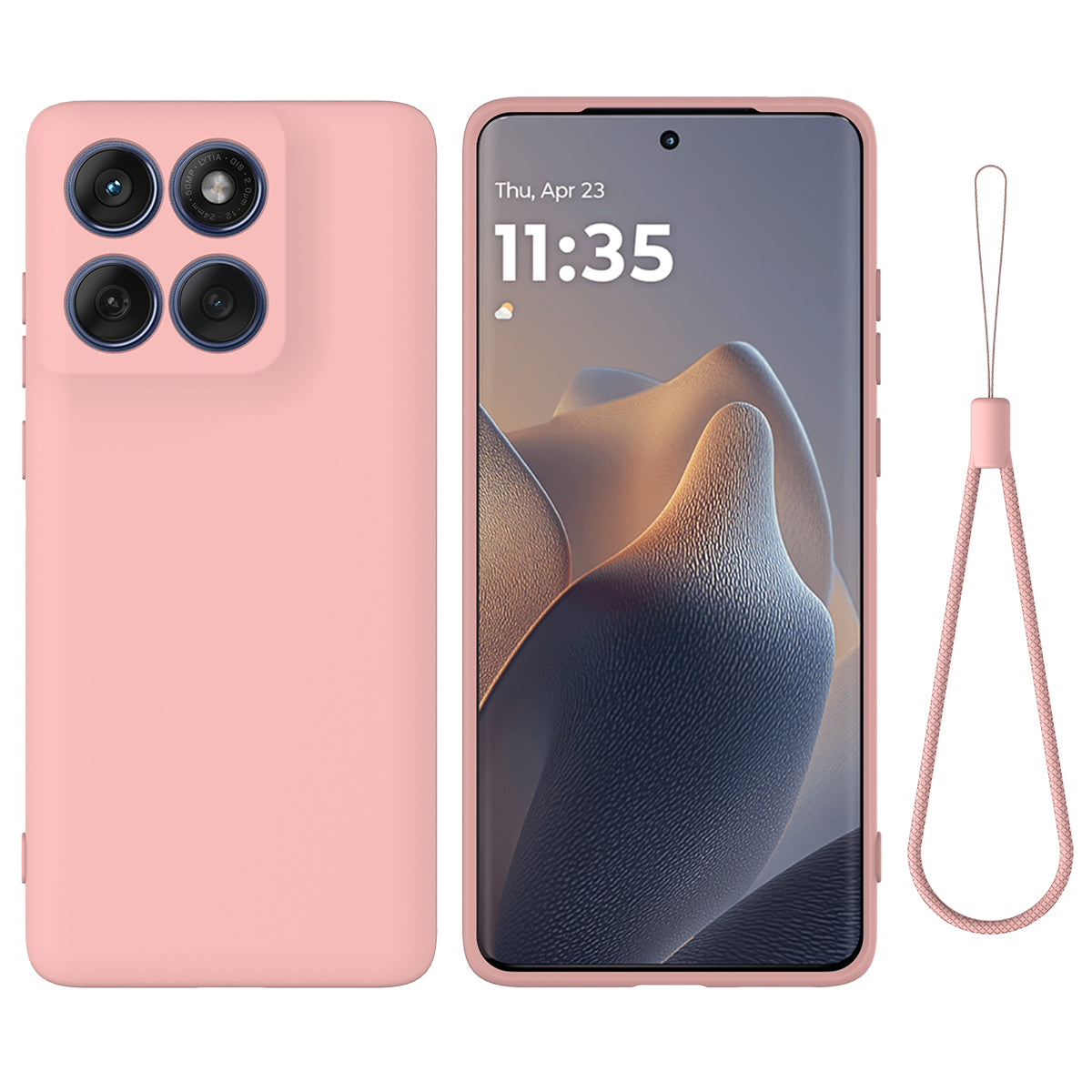 For Motorola Edge 70 5G / X70 Air Liquid Silicone Case Phone Back Cover with Hand Strap - Pink